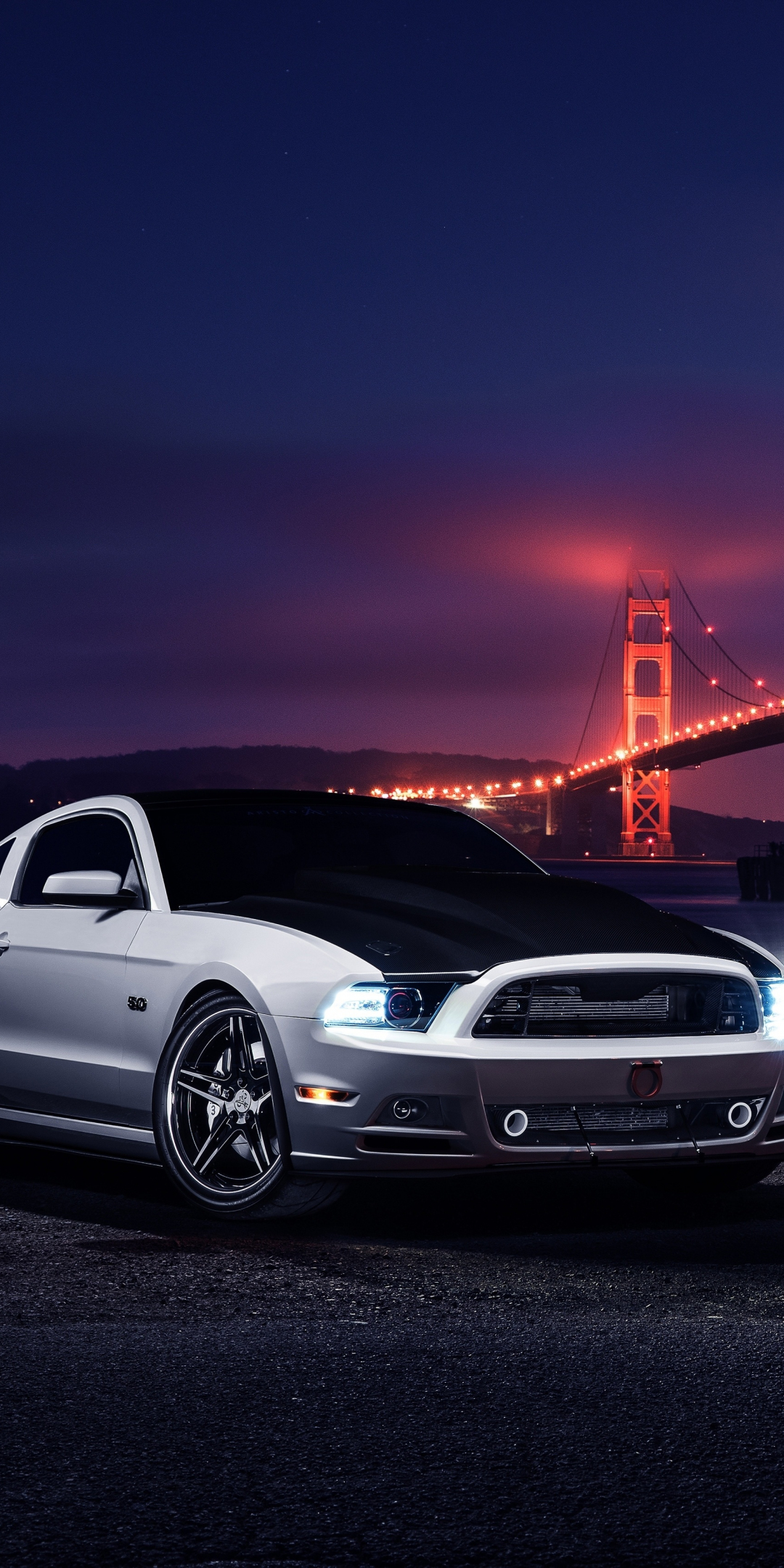 Ford Mustang, Golden Gate Bridge, off-road, 1080x2160 wallpaper