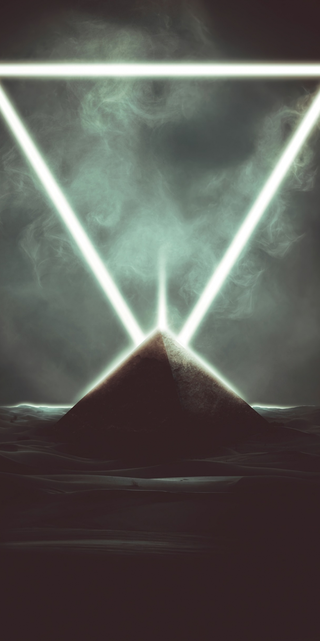 Pyramid, triangle, smoke, artwork, 1080x2160 wallpaper