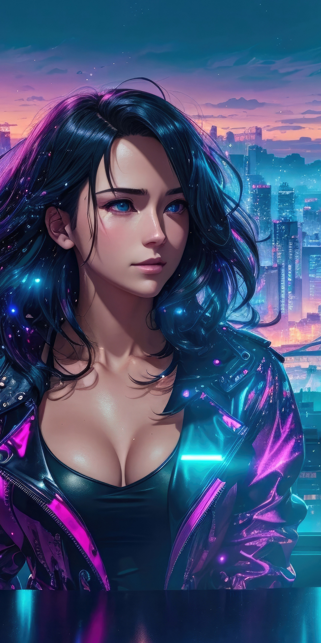 Cyberpunk world's gorgeous girl, game art, 1080x2160 wallpaper