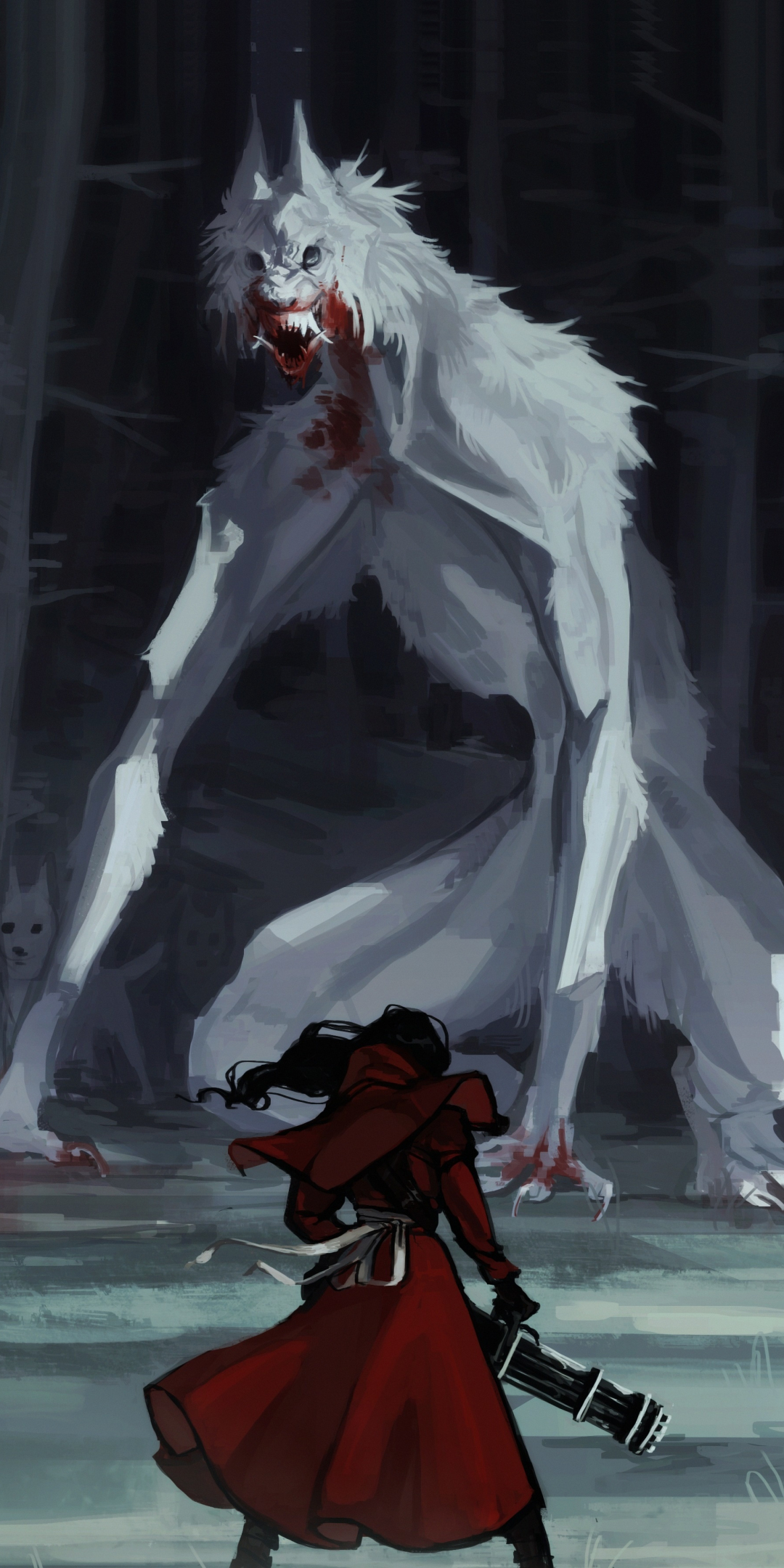 Red riding hood, wolf, fantasy, art, 1080x2160 wallpaper