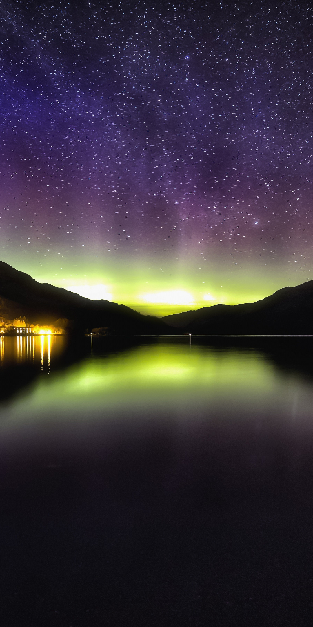 Nature, lake, Aurora, starry sky, night, 1080x2160 wallpaper