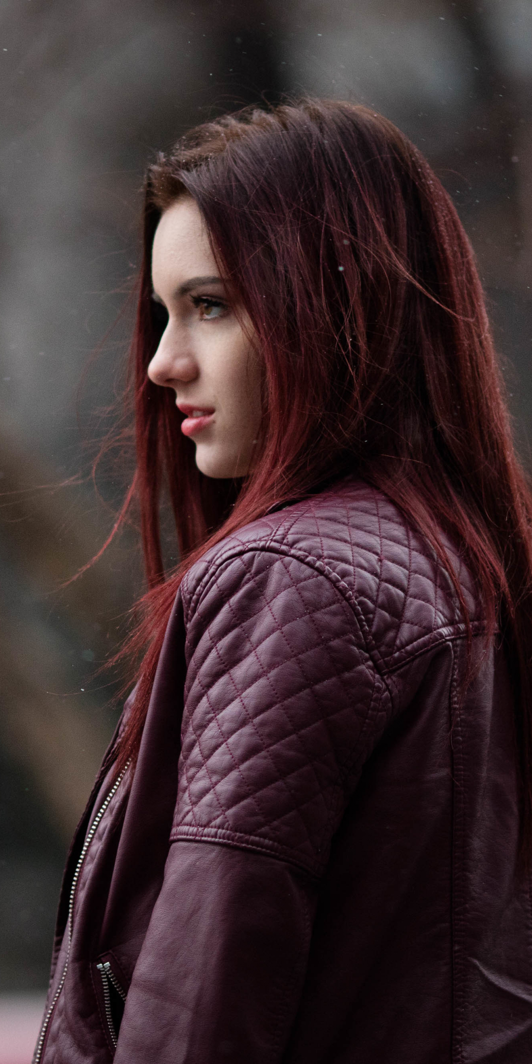 Woman, model, red head, jacket, 1080x2160 wallpaper