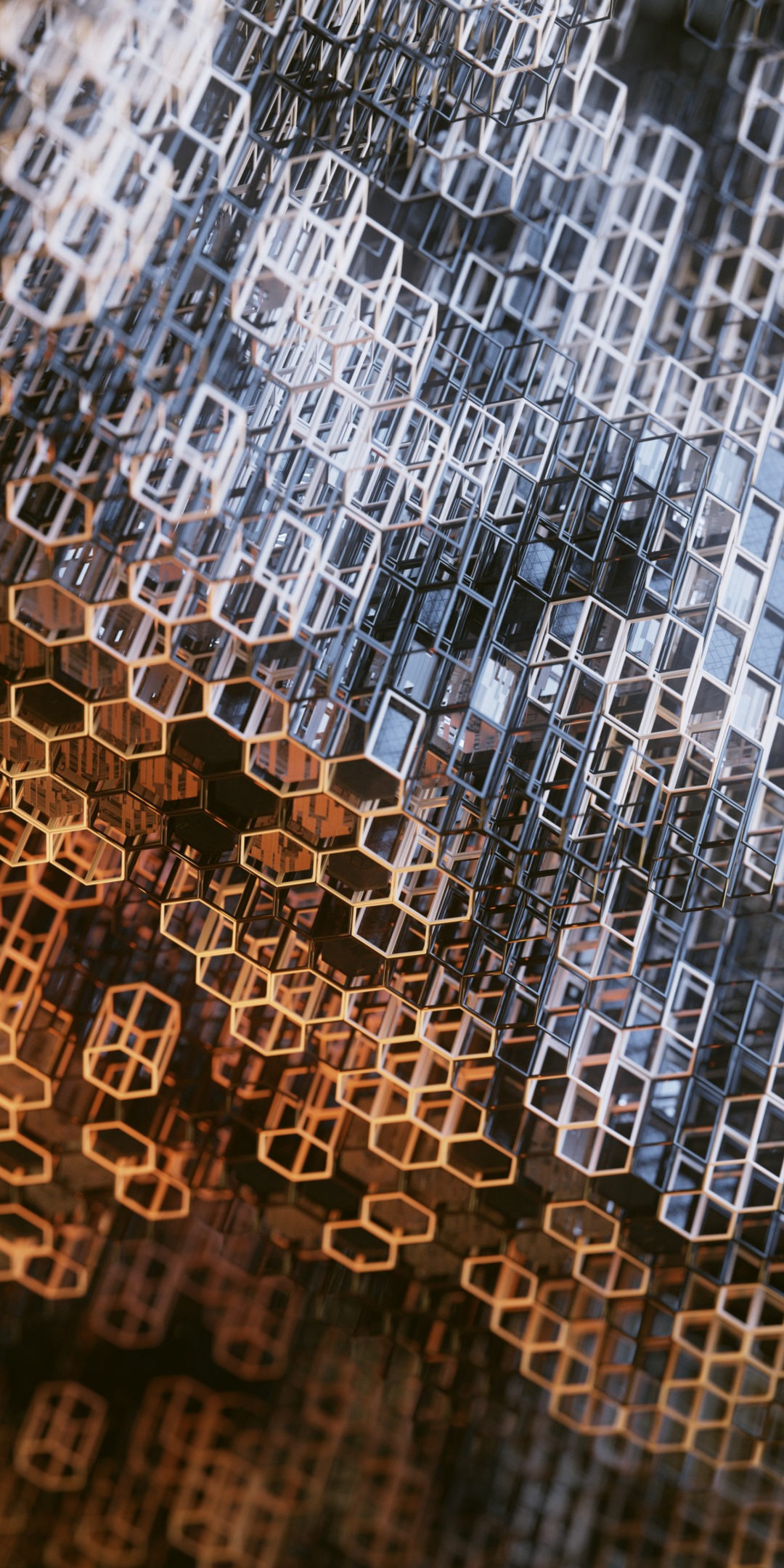 Structure, metallic, hexagonal grid, 1080x2160 wallpaper