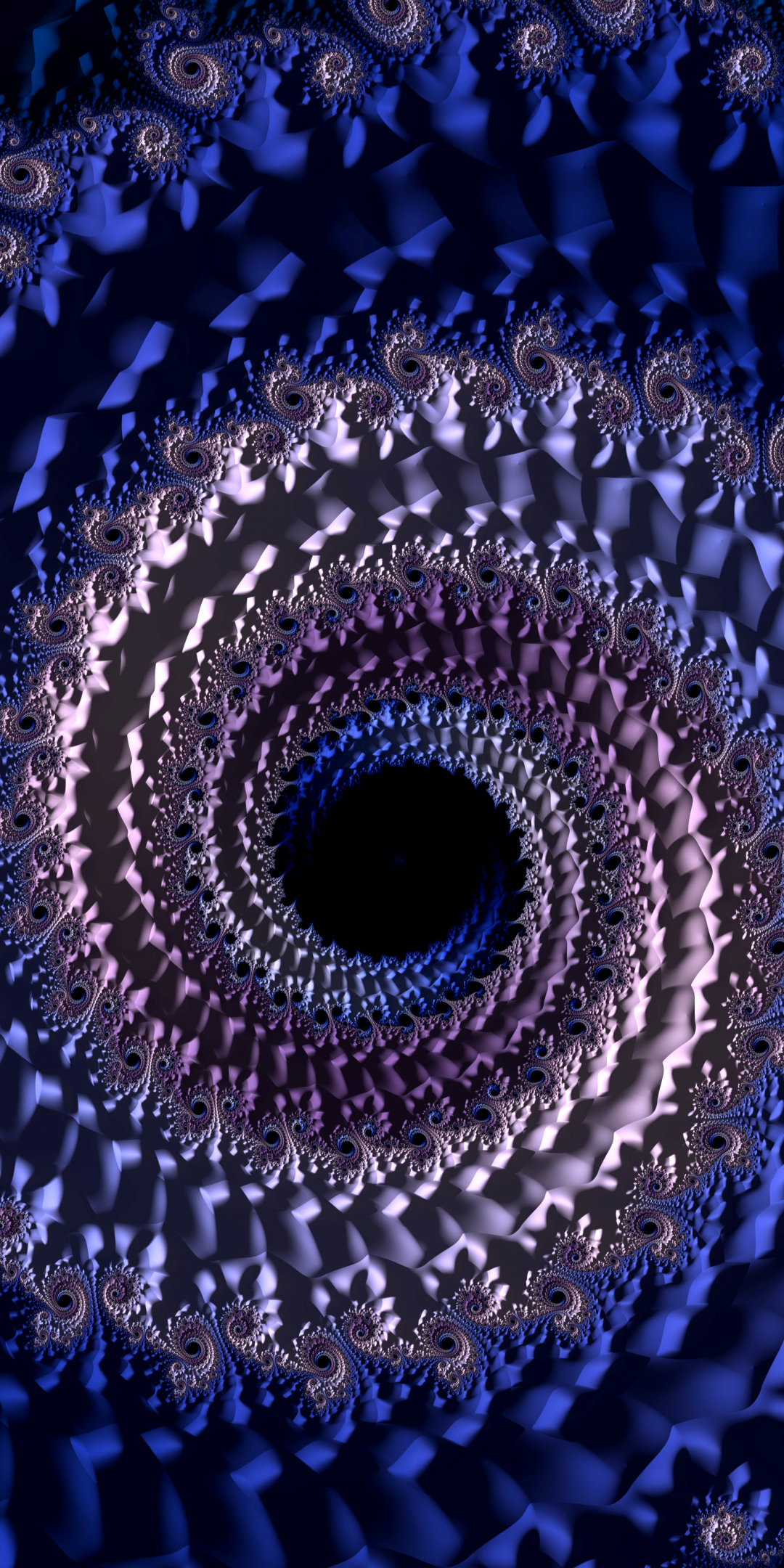 Blue fractal, vortex, swirling, 3D, 1080x2160 wallpaper