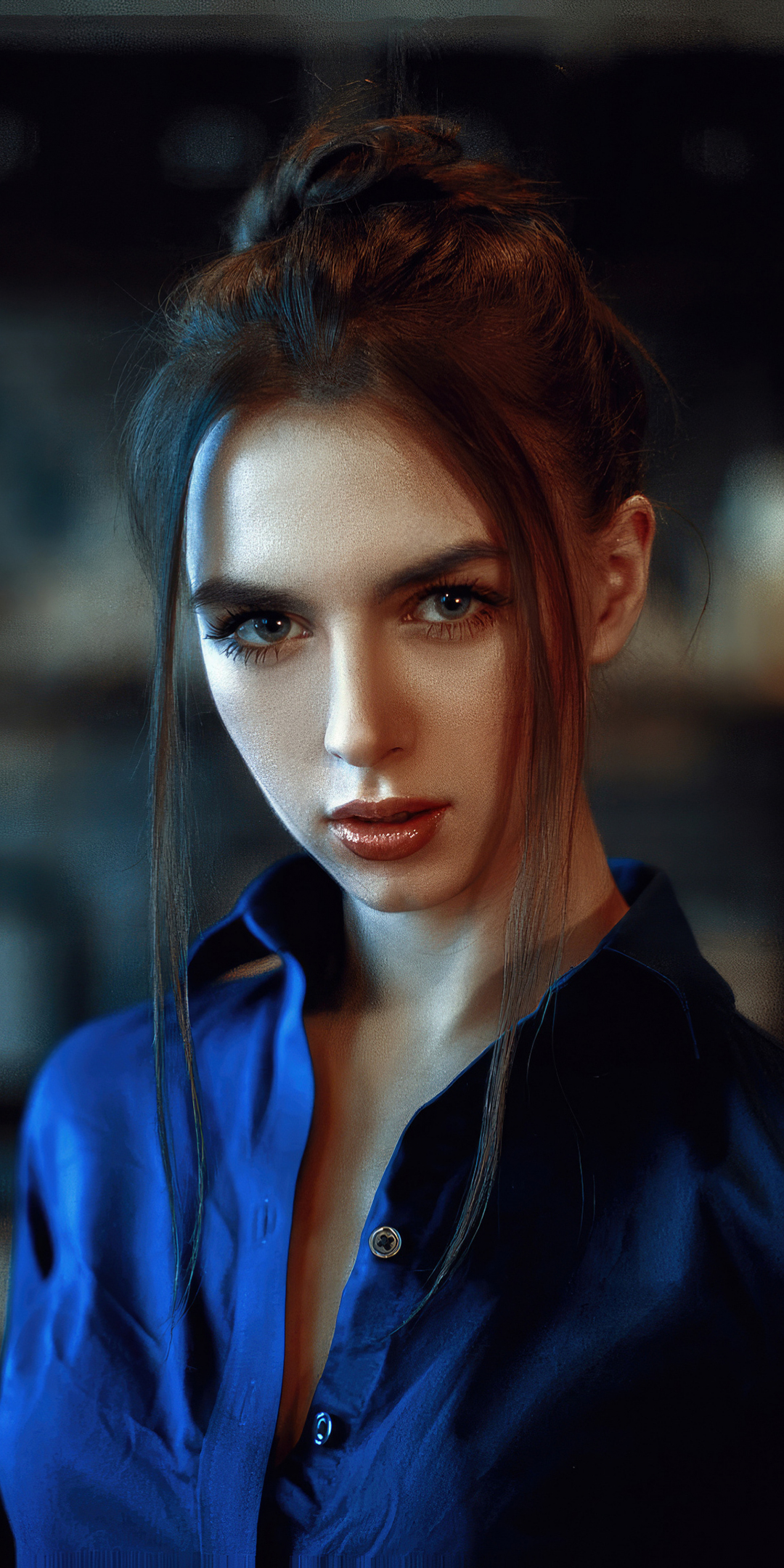 Blue shirt, girl model, brunette, 2023, 1080x2160 wallpaper