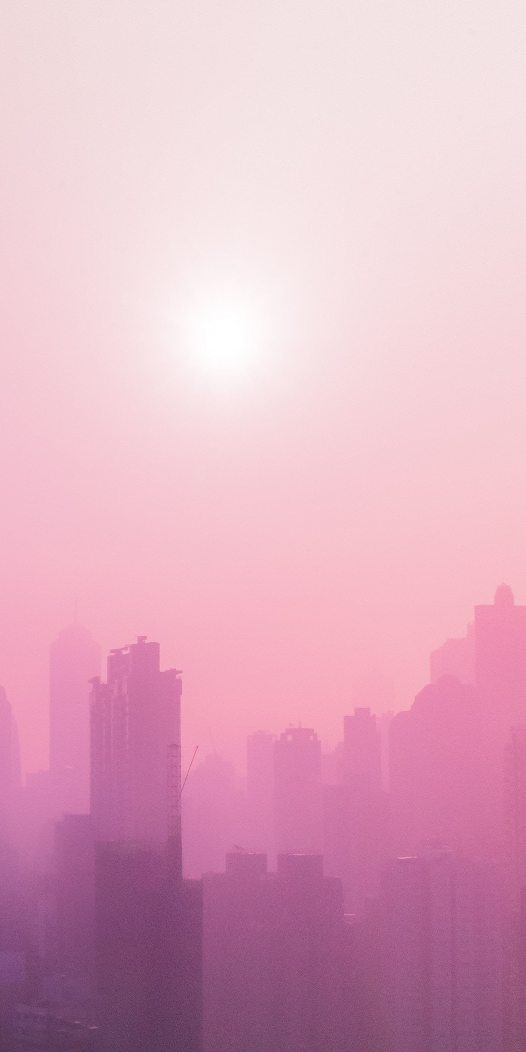 Urban, skyscrapers, buildings, sunny day, pink smog, 1080x2160 wallpaper