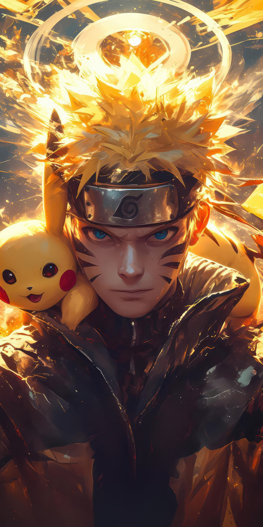 Ash and Pikachu, anime art, 1080x2160 wallpaper