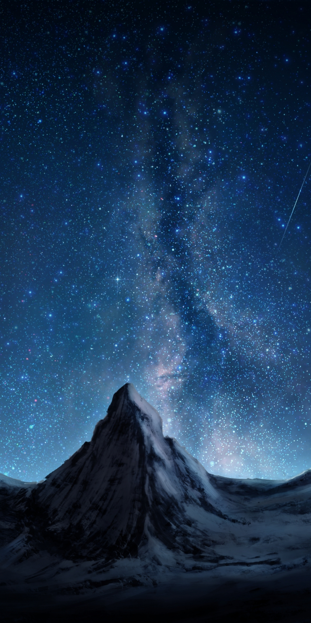 Mountain and starry galaxy, art, 1080x2160 wallpaper