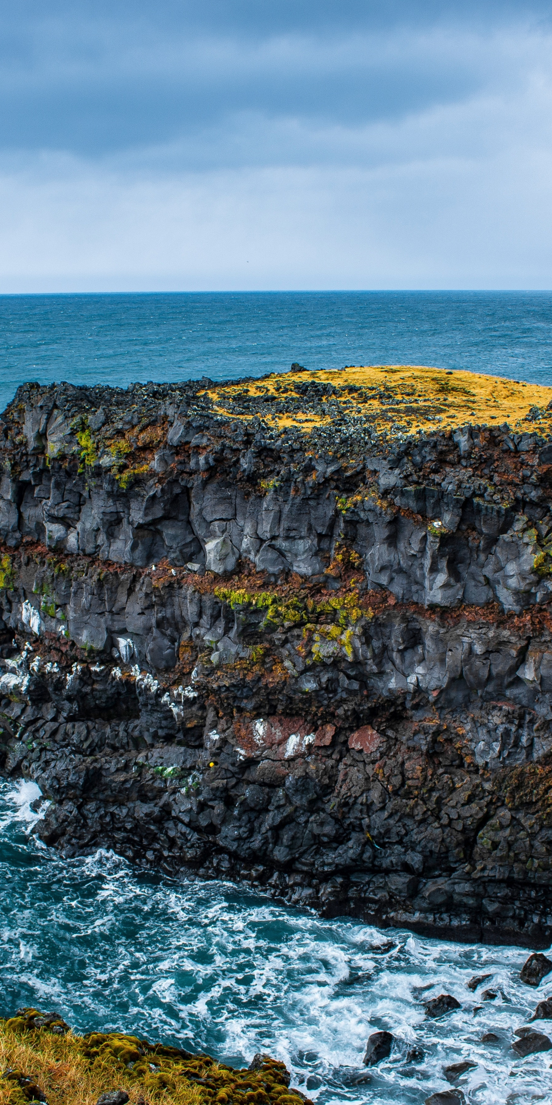 Rock, cliff, coast, blue sea, Iceland, 1080x2160 wallpaper