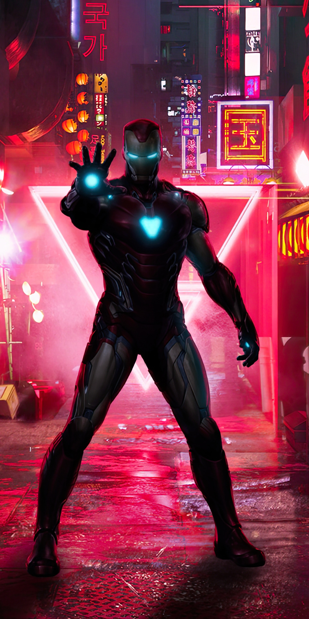 Iron man with latest suit, in street, 1080x2160 wallpaper