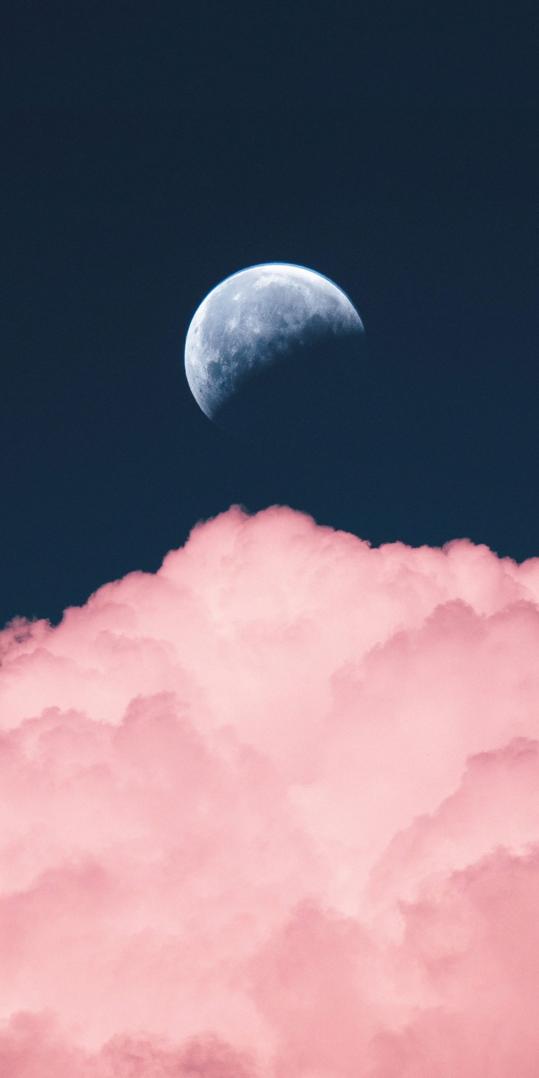 Half-moon, clouds, 1080x2160 wallpaper
