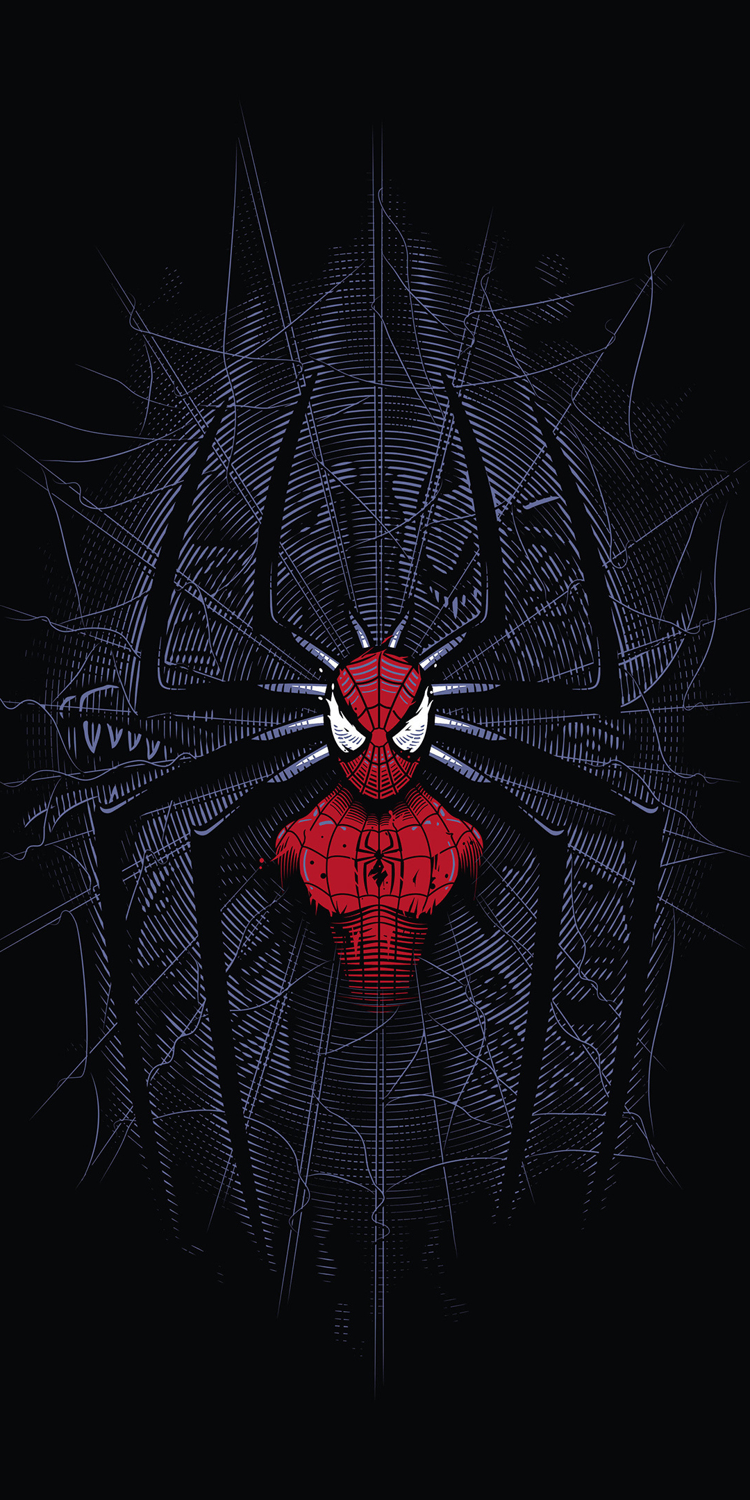 Spider-man, dark, minimalist, digital art, 1080x2160 wallpaper