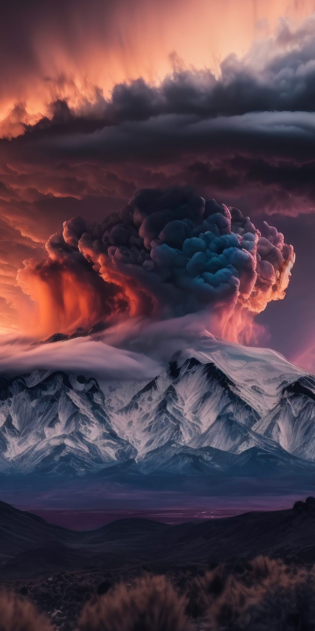 Volcanic eruption, umbrella of clouds, nature, 1080x2160 wallpaper