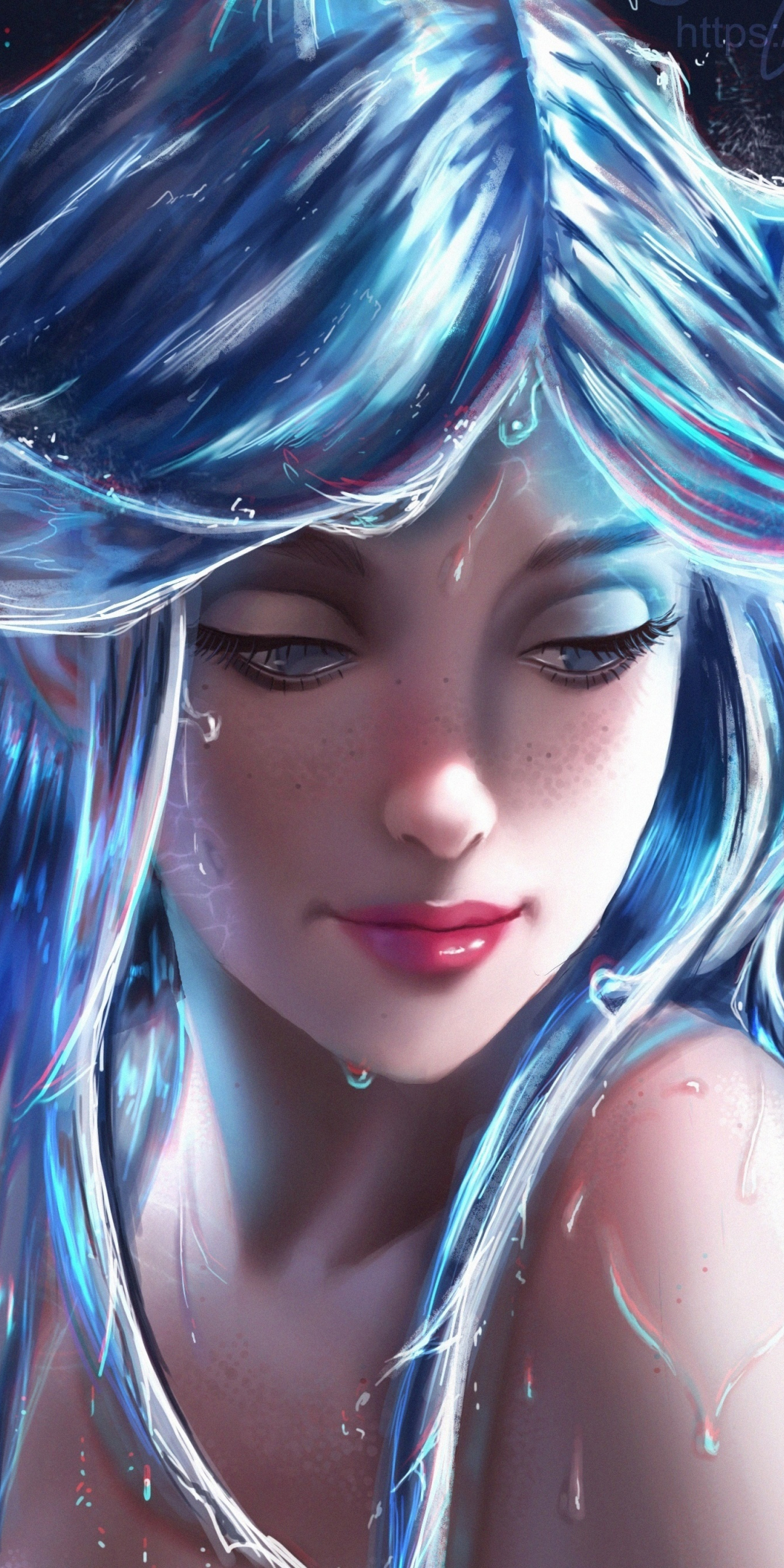 Blue hair, girl, fantasy, art, 1080x2160 wallpaper