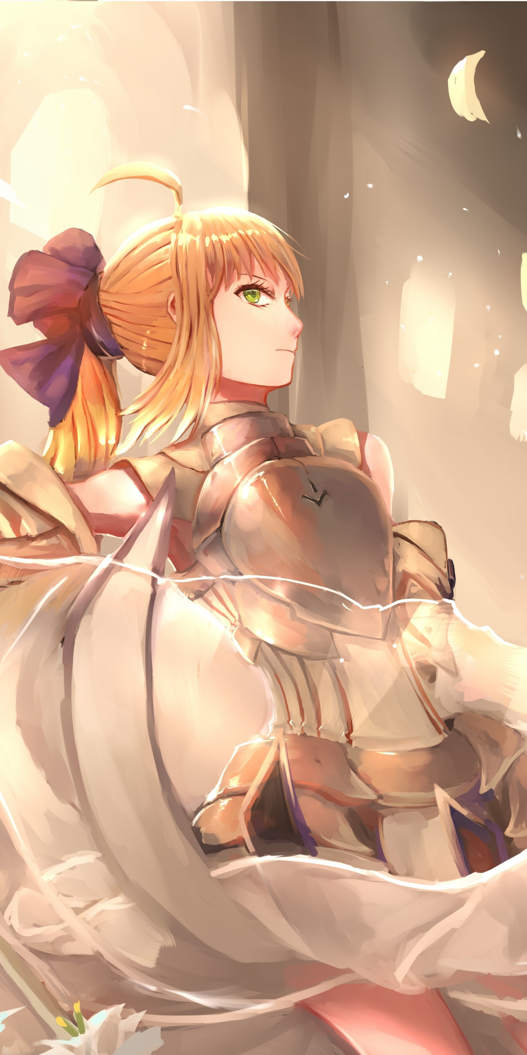 White armour, anime girl, Saber, 1080x2160 wallpaper