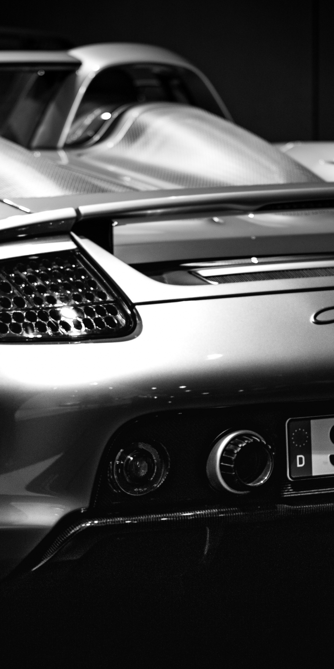 Supercar, Porsche, rear, monochrome, 1080x2160 wallpaper