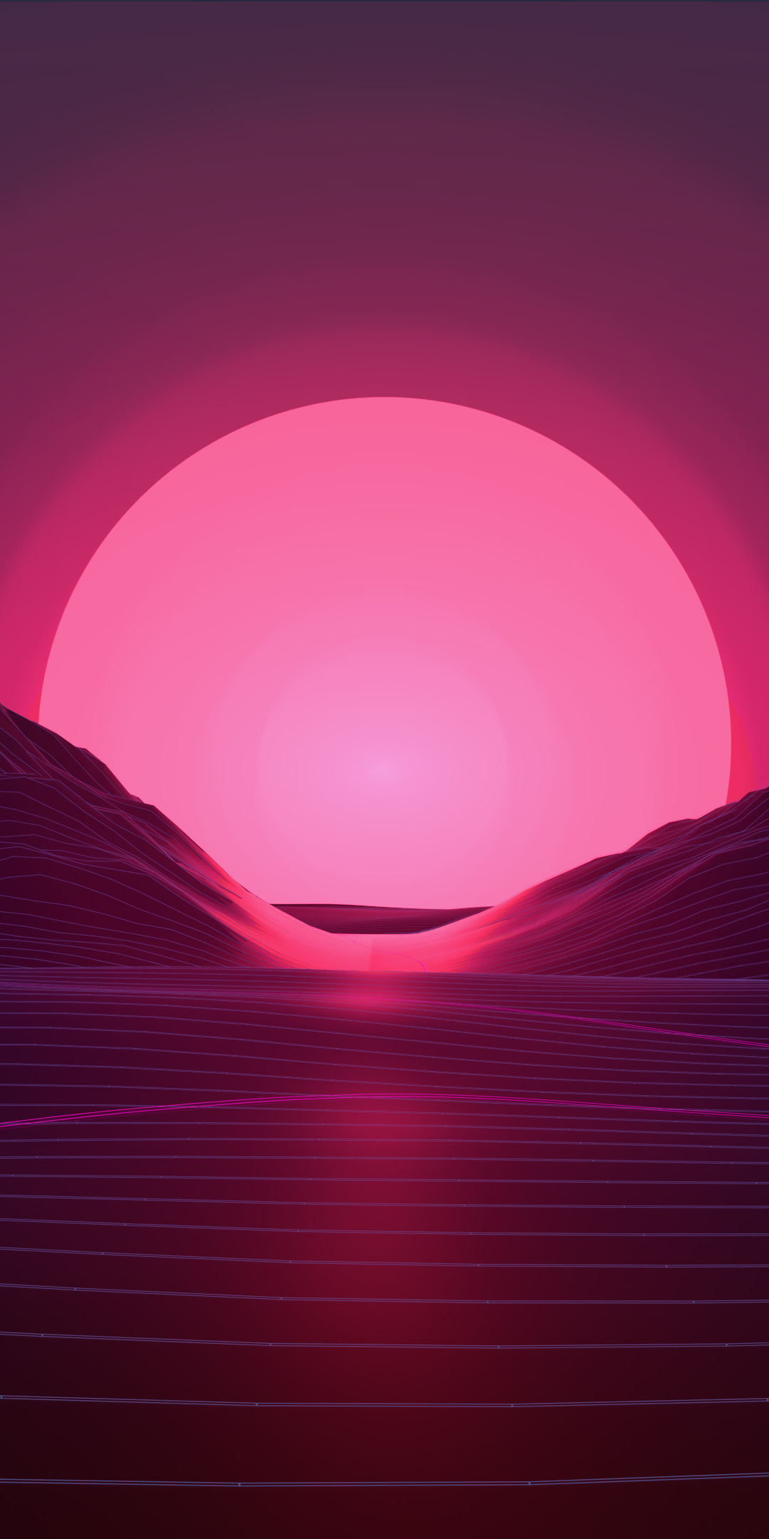 Sunset, mountains, neon pink, abstract, 1080x2160 wallpaper