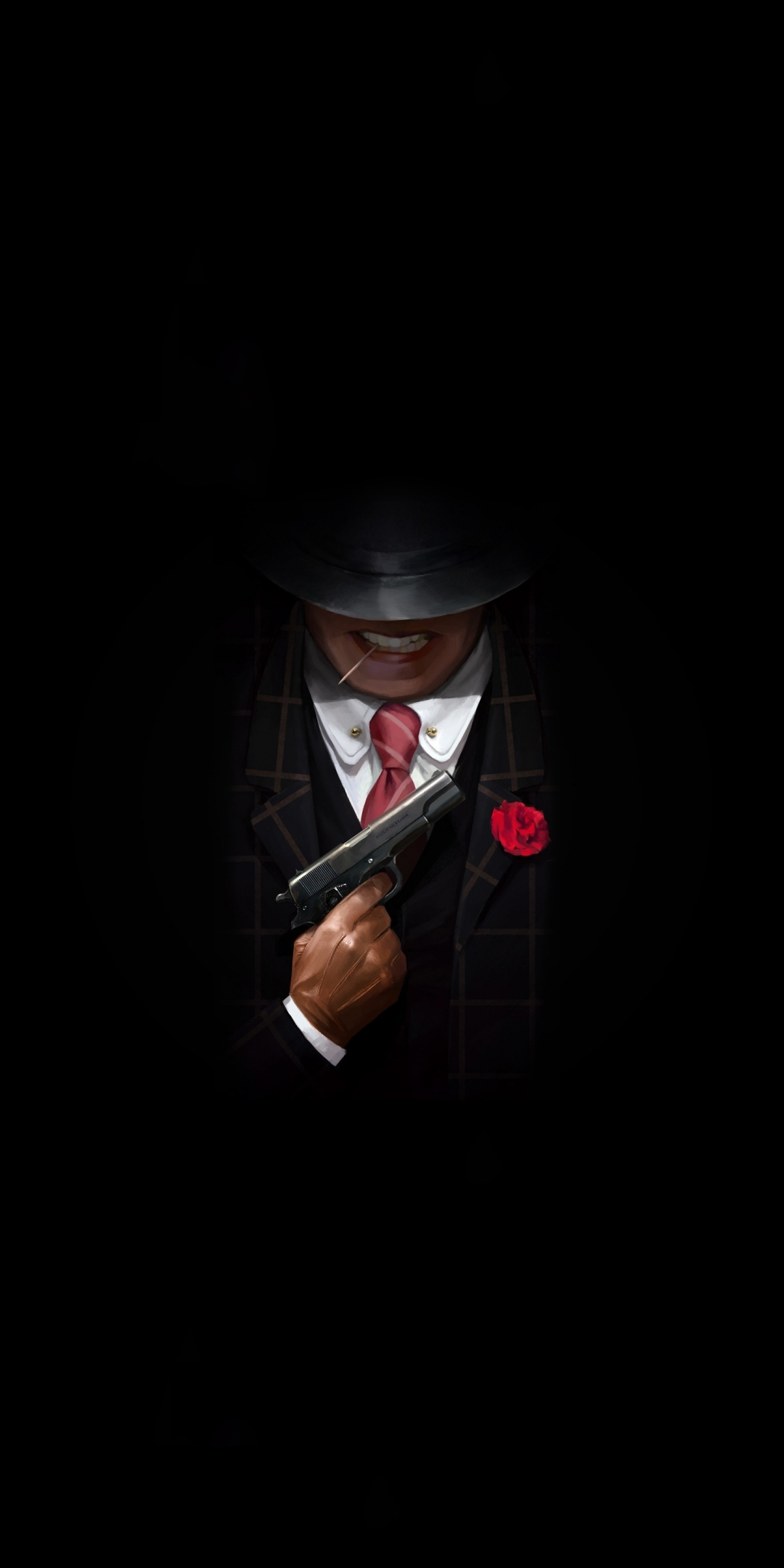 Gangster with gun, minimal, artwork, 1080x2160 wallpaper