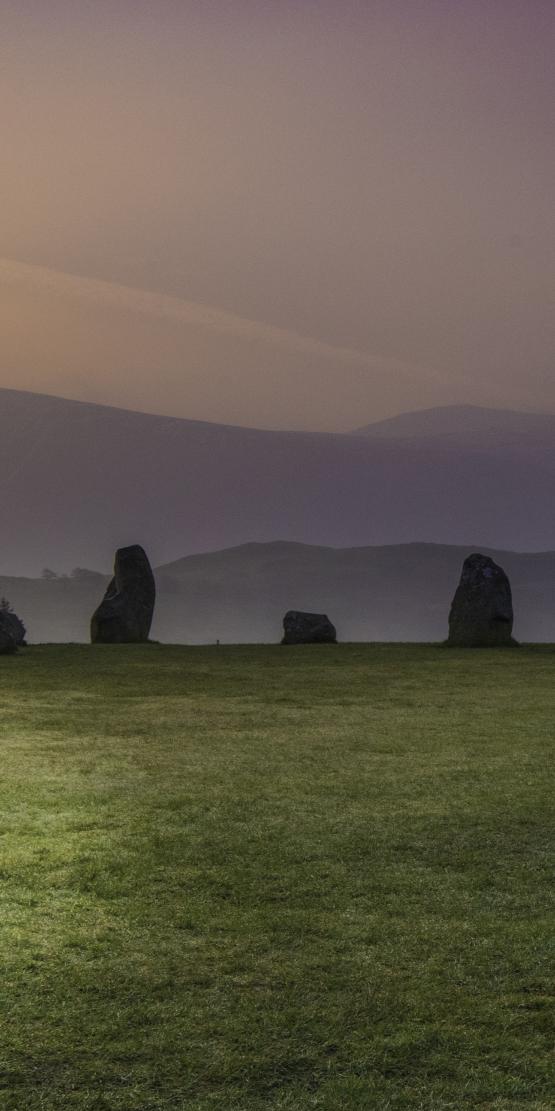 Castlerigg stone circle, sunset, stones, landscape, 1080x2160 wallpaper
