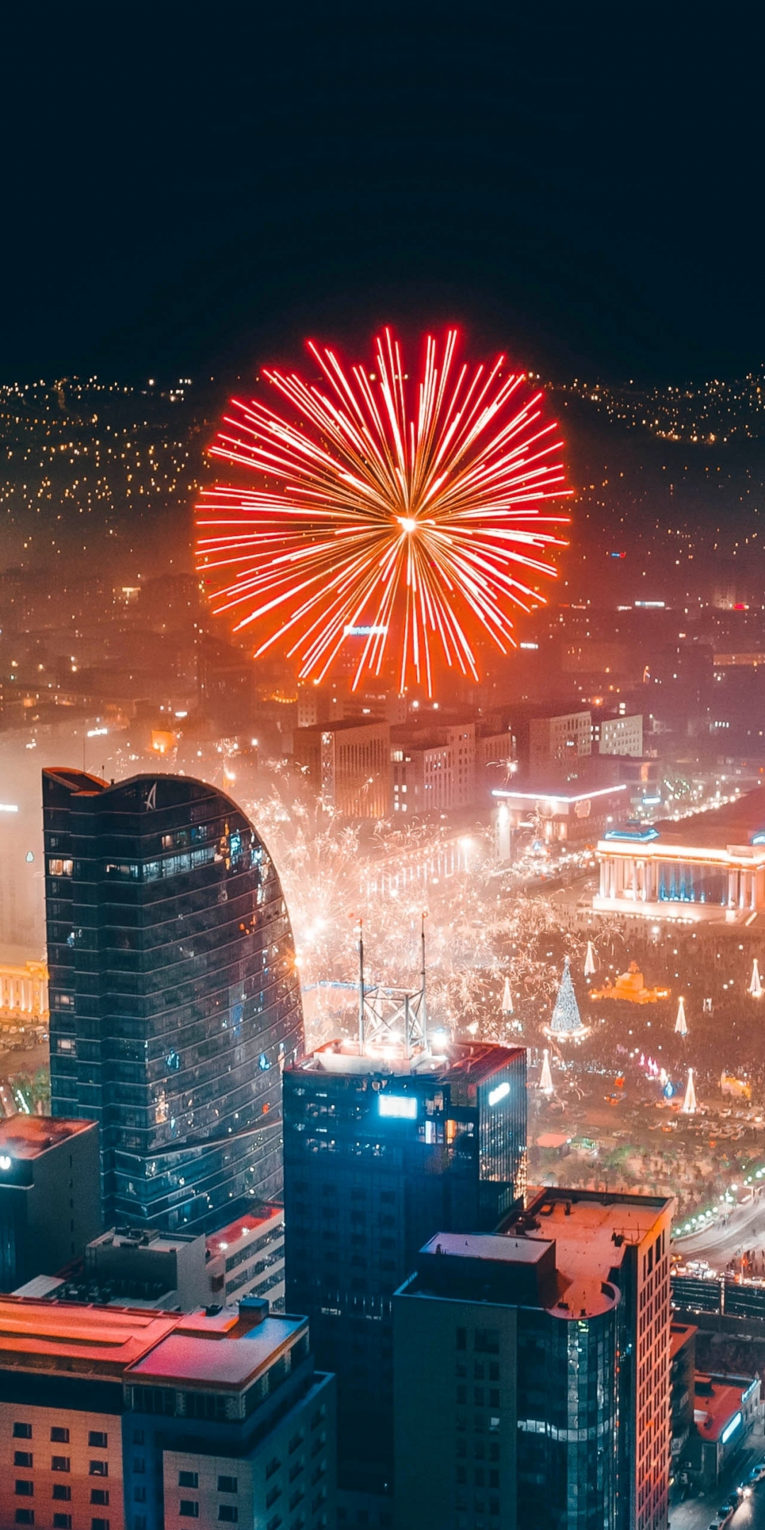 Celebration, firework, cityscape, 1080x2160 wallpaper