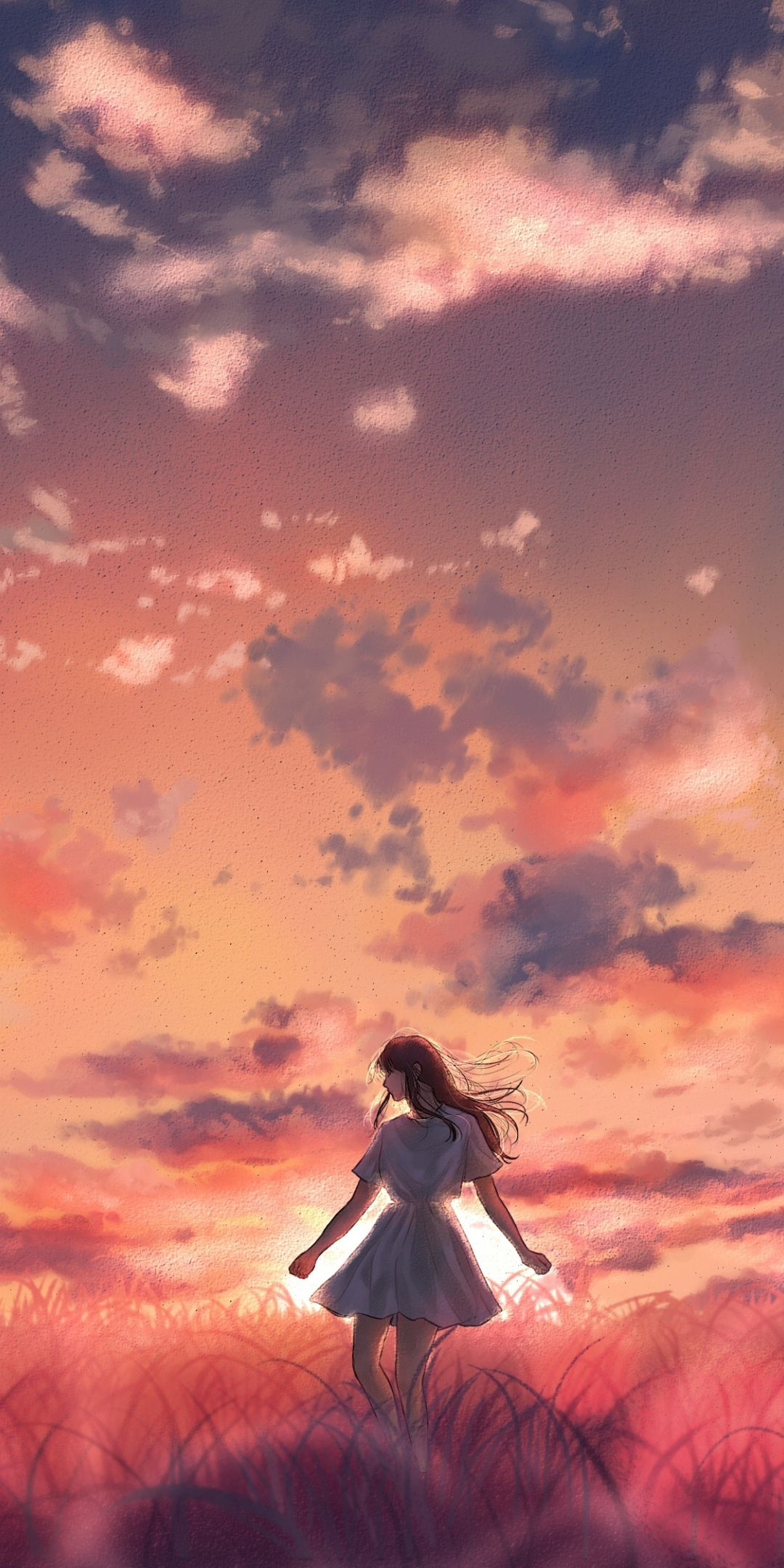 Outdoor, sunset, girl's dance, original, 1080x2160 wallpaper
