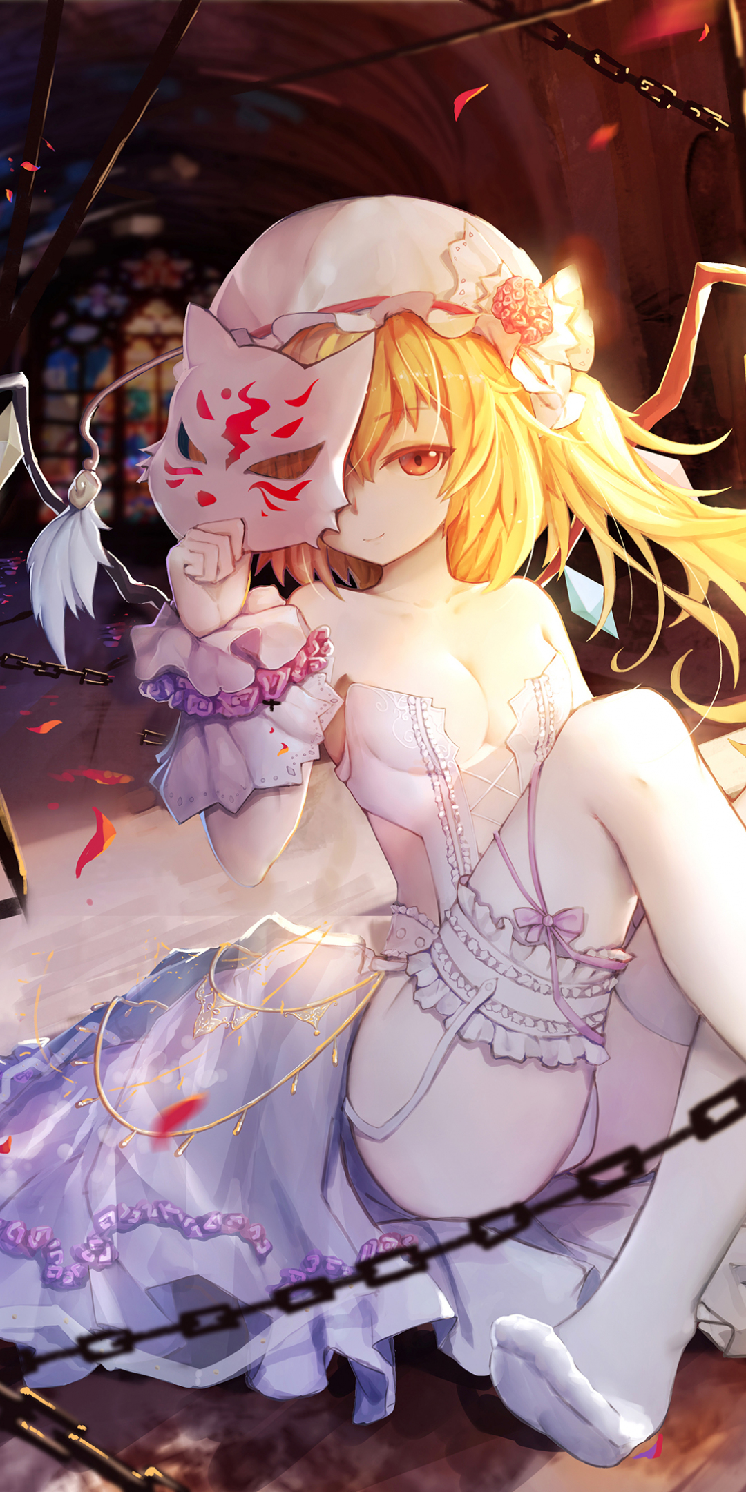 Flandre Scarlet, Touhou, anime girl, wedding dress, 1080x2160 wallpaper