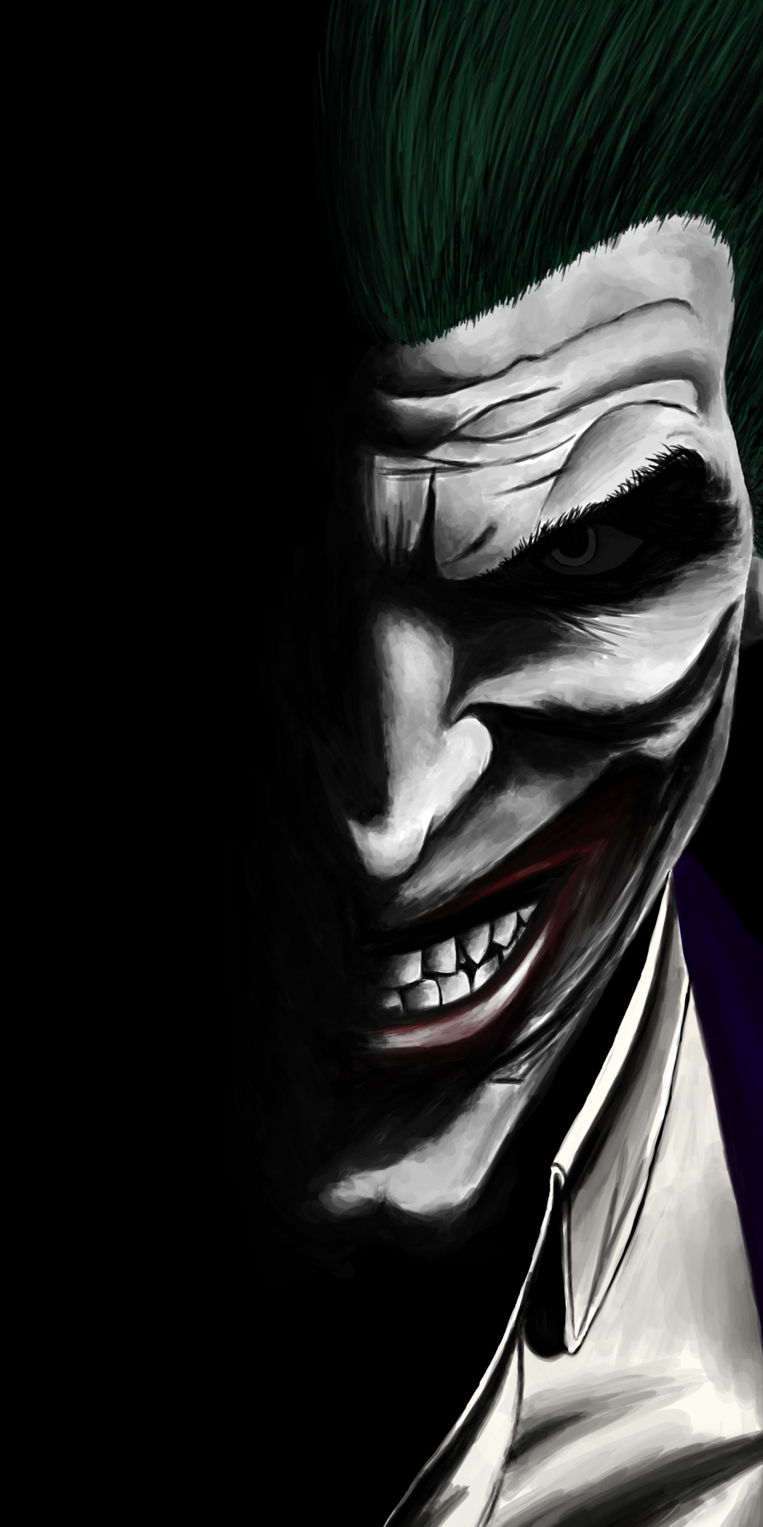 Joker, dark, dc comics, villain, artwork, 1080x2160 wallpaper