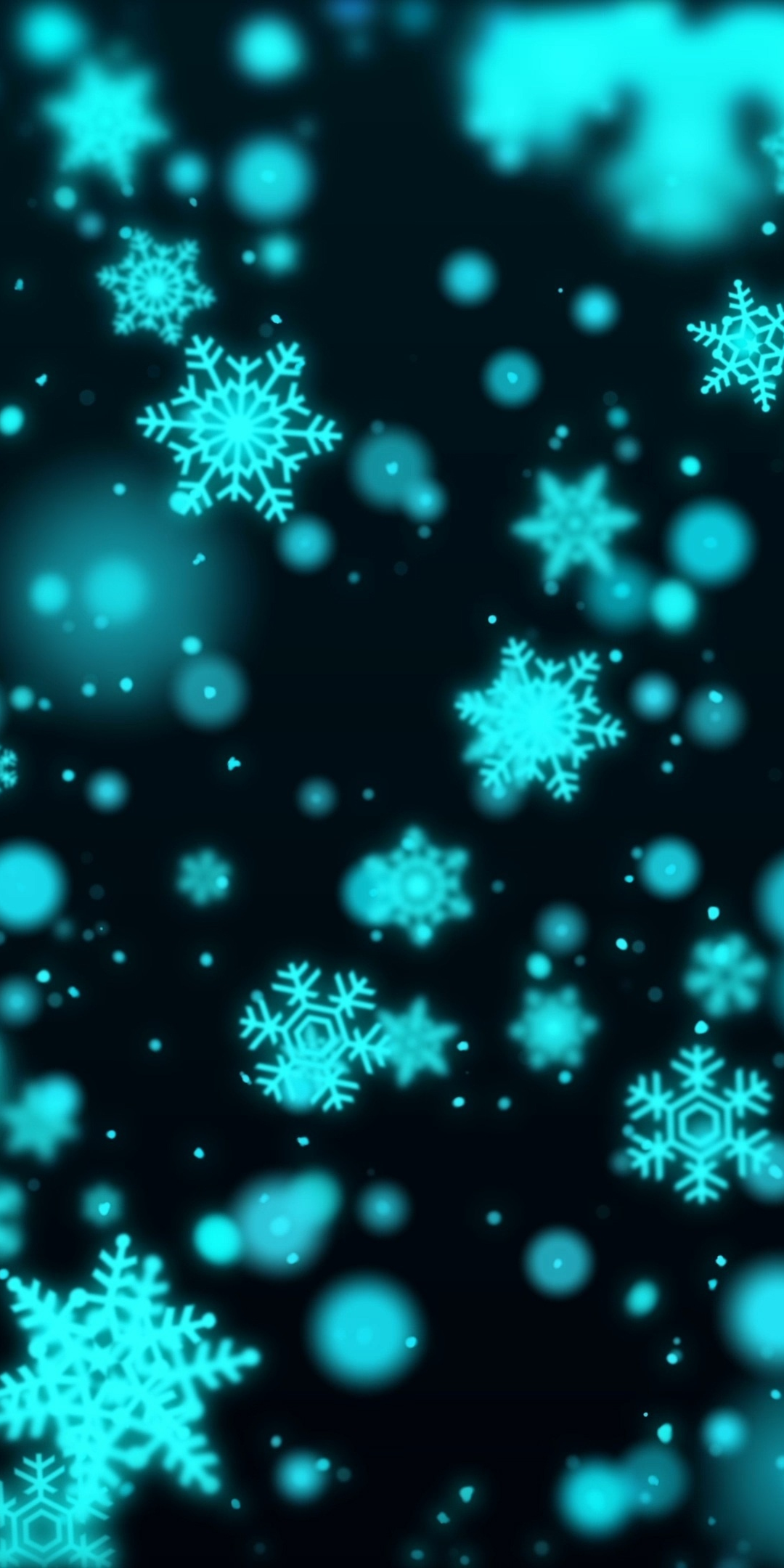 Blue snowflakes, bokeh, artwork, 1080x2160 wallpaper