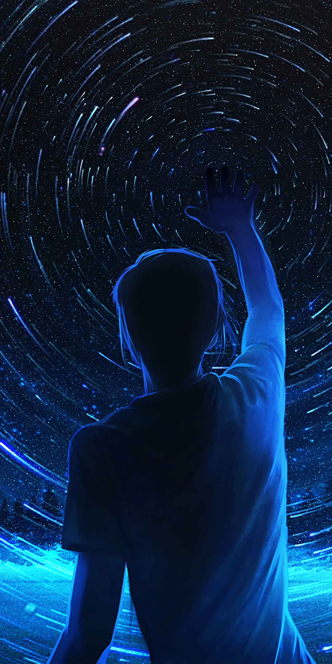 Silhouette, starry sky, man, art, 1080x2160 wallpaper