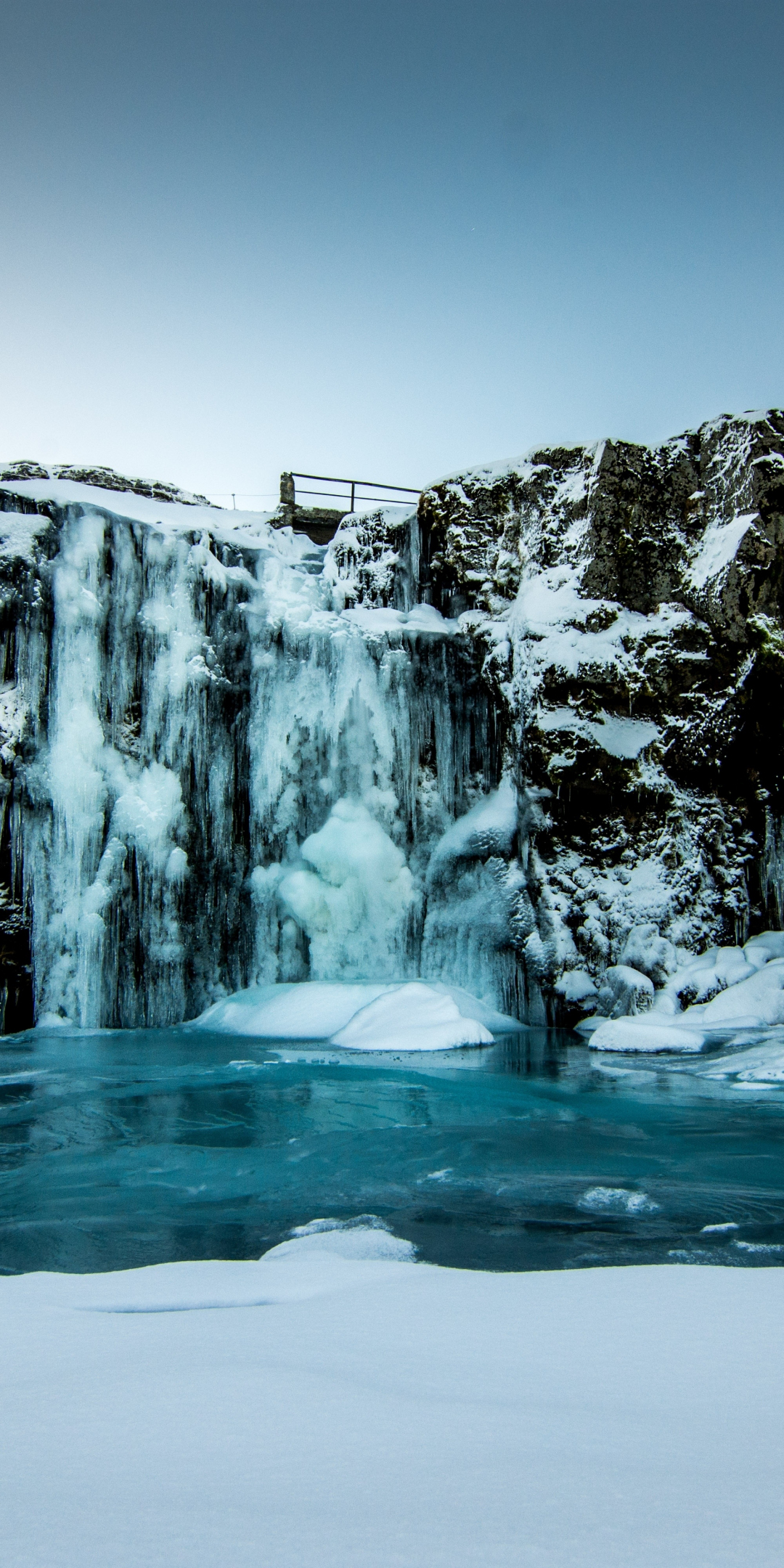 Download Wallpaper 1080x2160 Waterfall Winter Stream Nature Iceland