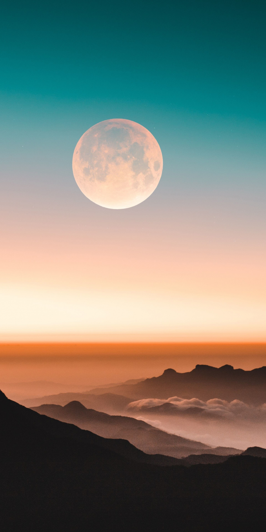 Adams Peak, mountains, moon, horizon, landscape, sunset, evening, 1080x2160 wallpaper