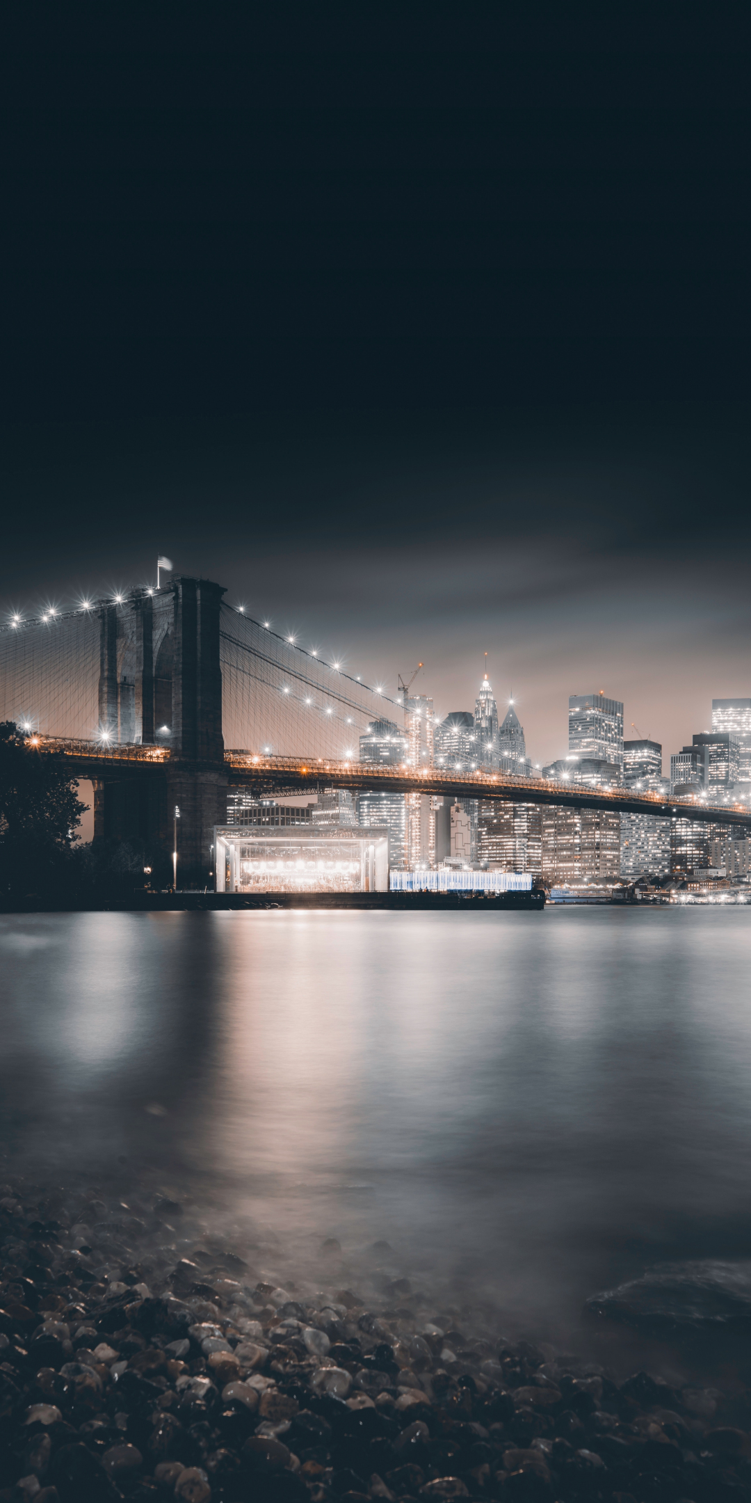 Brooklyn Bridge, night, city, buildings, architecture, 1080x2160 wallpaper