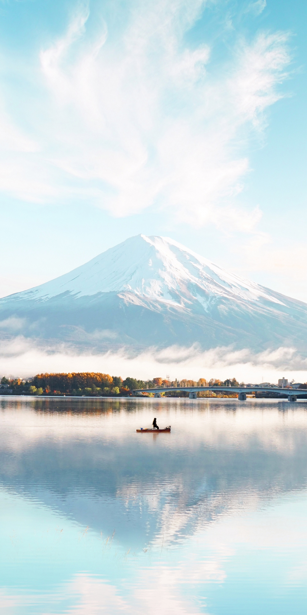 Mount Fuji, blue, bright day, lake, 1080x2160 wallpaper