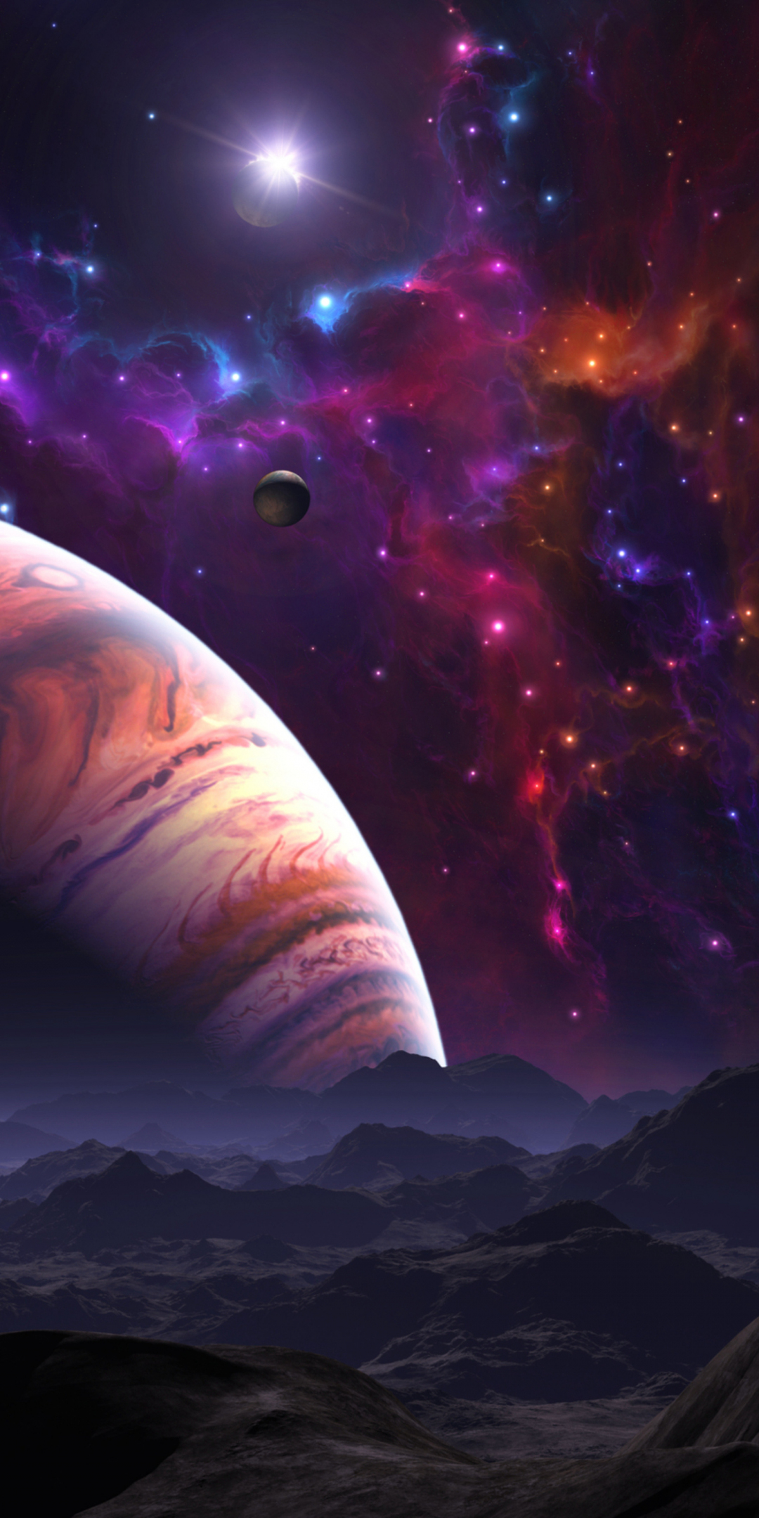 Clouds, fantasy, space, landscape, colorful space, planets, 1080x2160 wallpaper