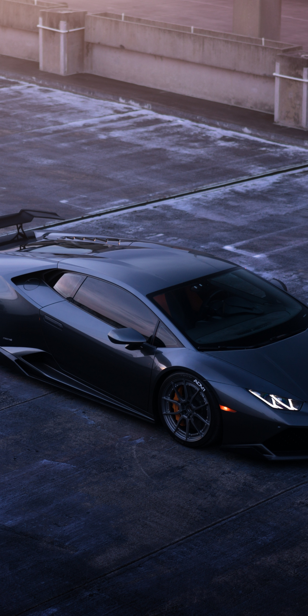 Top view, Lamborghini Huracan, black, 1080x2160 wallpaper
