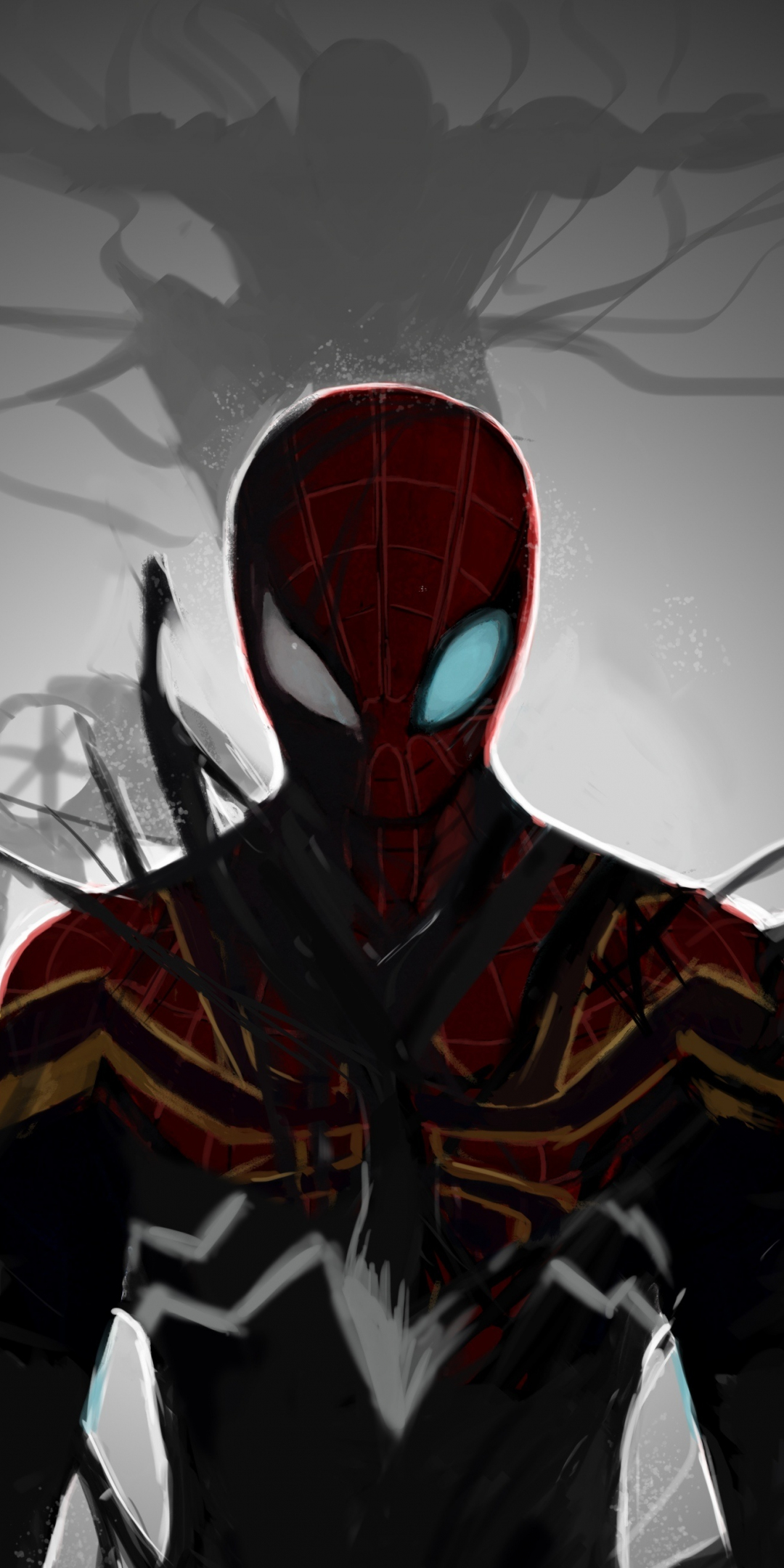 Iron-spider, superhero, venom, parasite, artwork, 1080x2160 wallpaper