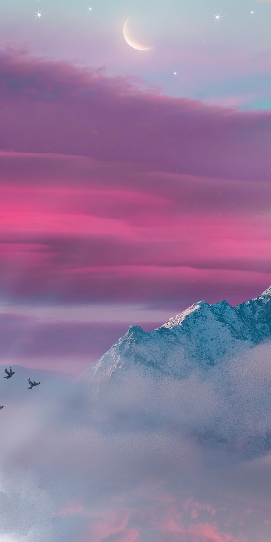 Dreaming life, glacier mountain, beautiful sky and sunset, 1080x2160 wallpaper