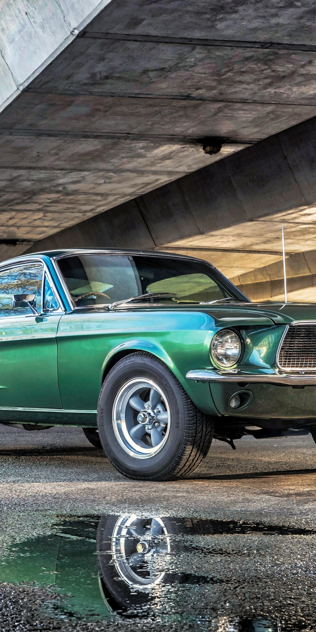 Green, muscle car, ford mustang, classic, 1080x2160 wallpaper