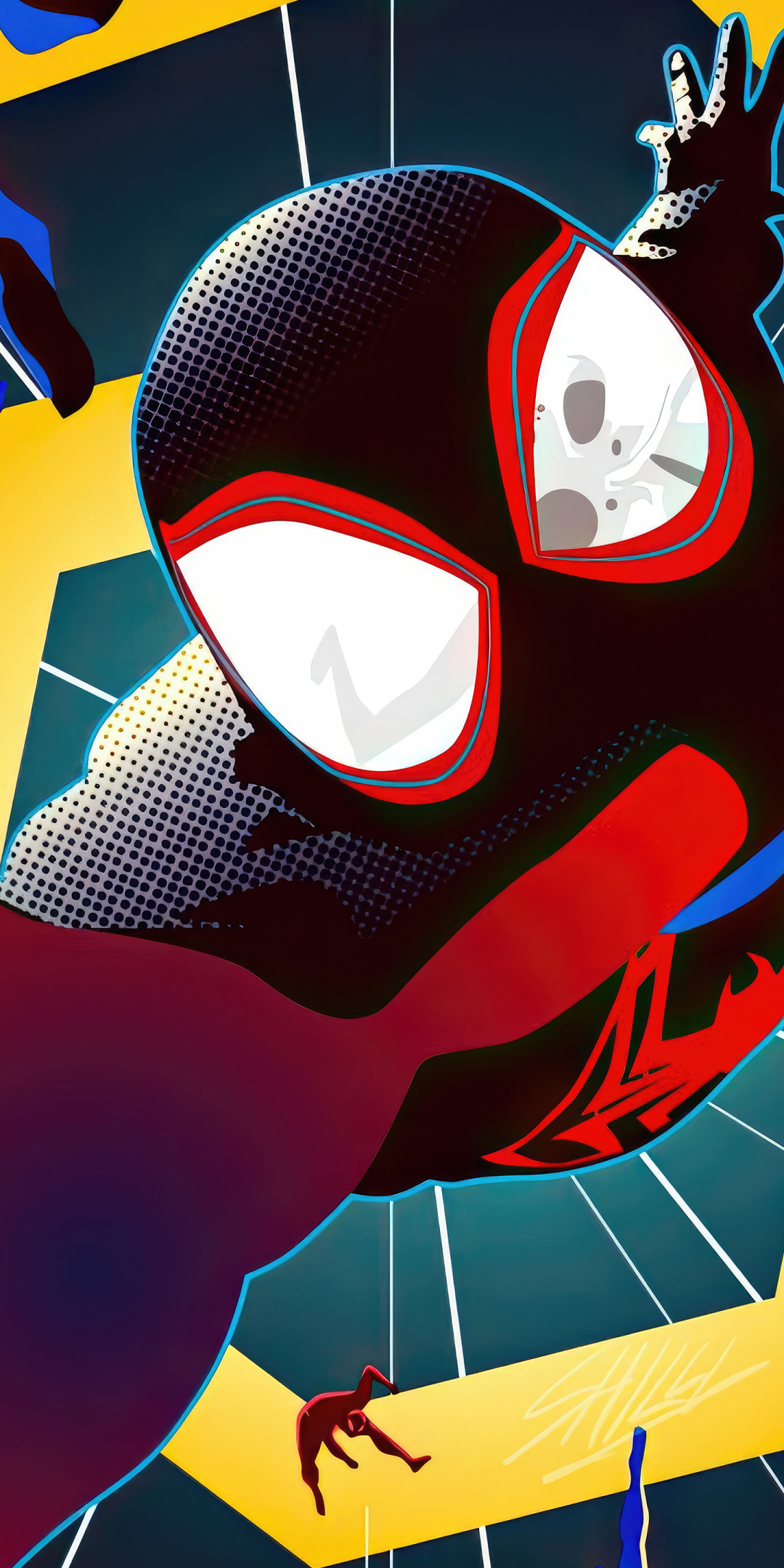 Digital art, Spider-man falling, across Spider-verse, 1080x2160 wallpaper