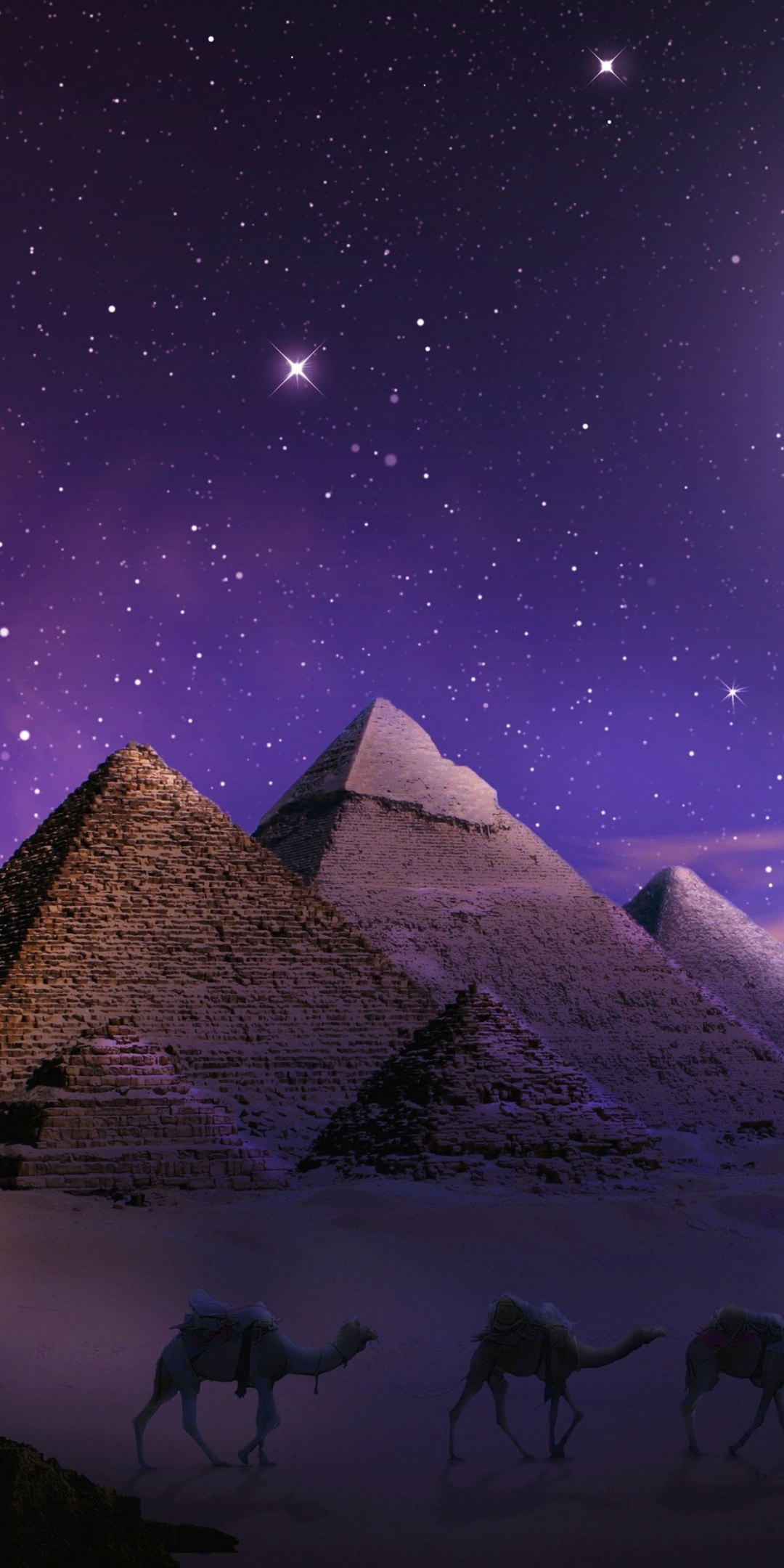 Photoshop, pyramids, Egypt, night, 1080x2160 wallpaper