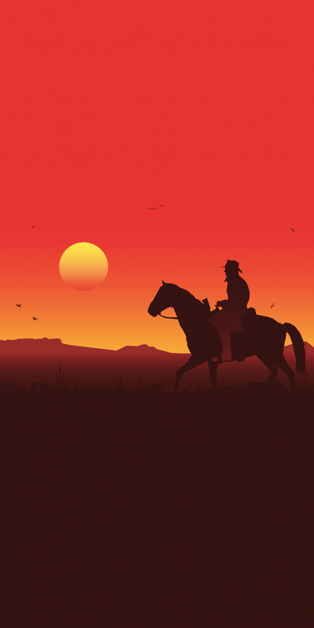 Silhouette, Red Dead Redemption 2, sunset, 2018, 1080x2160 wallpaper