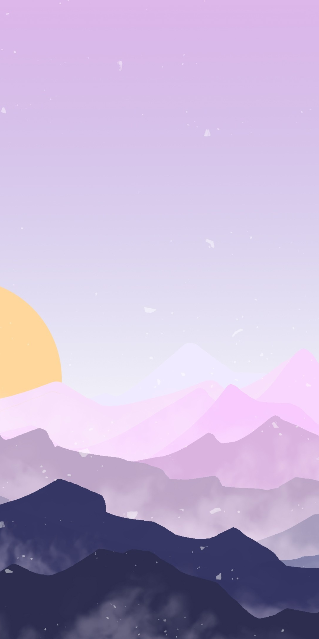 Sun, mountains, pink sky, digital art, 1080x2160 wallpaper