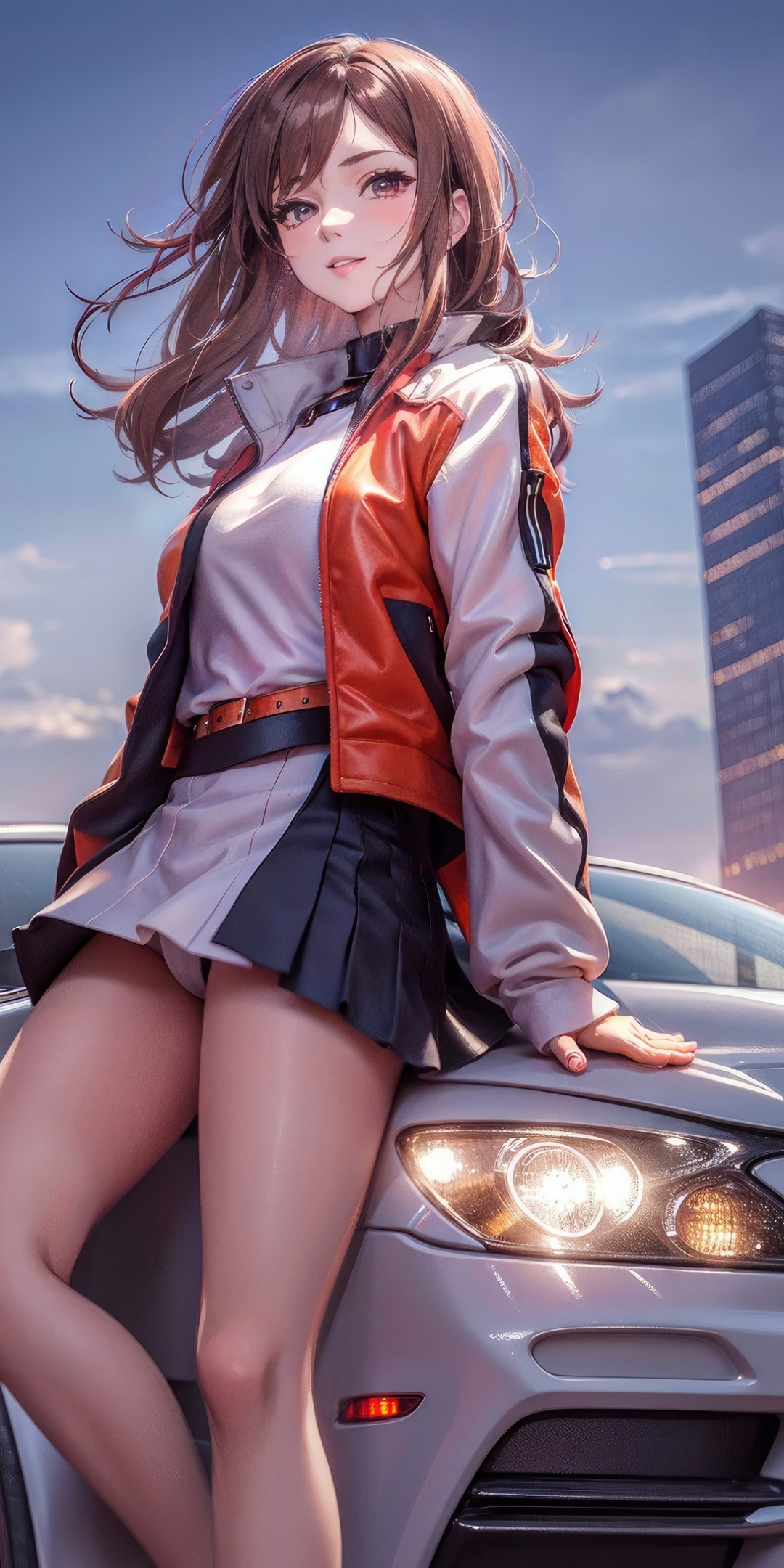 Anime girl with a car, beautiful, art, 1080x2160 wallpaper