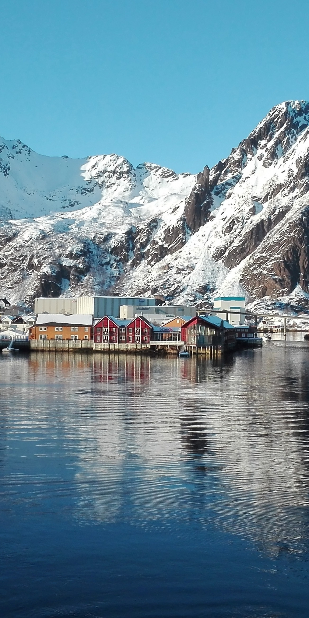Fjord, norway, lake, mountains, town, 1080x2160 wallpaper
