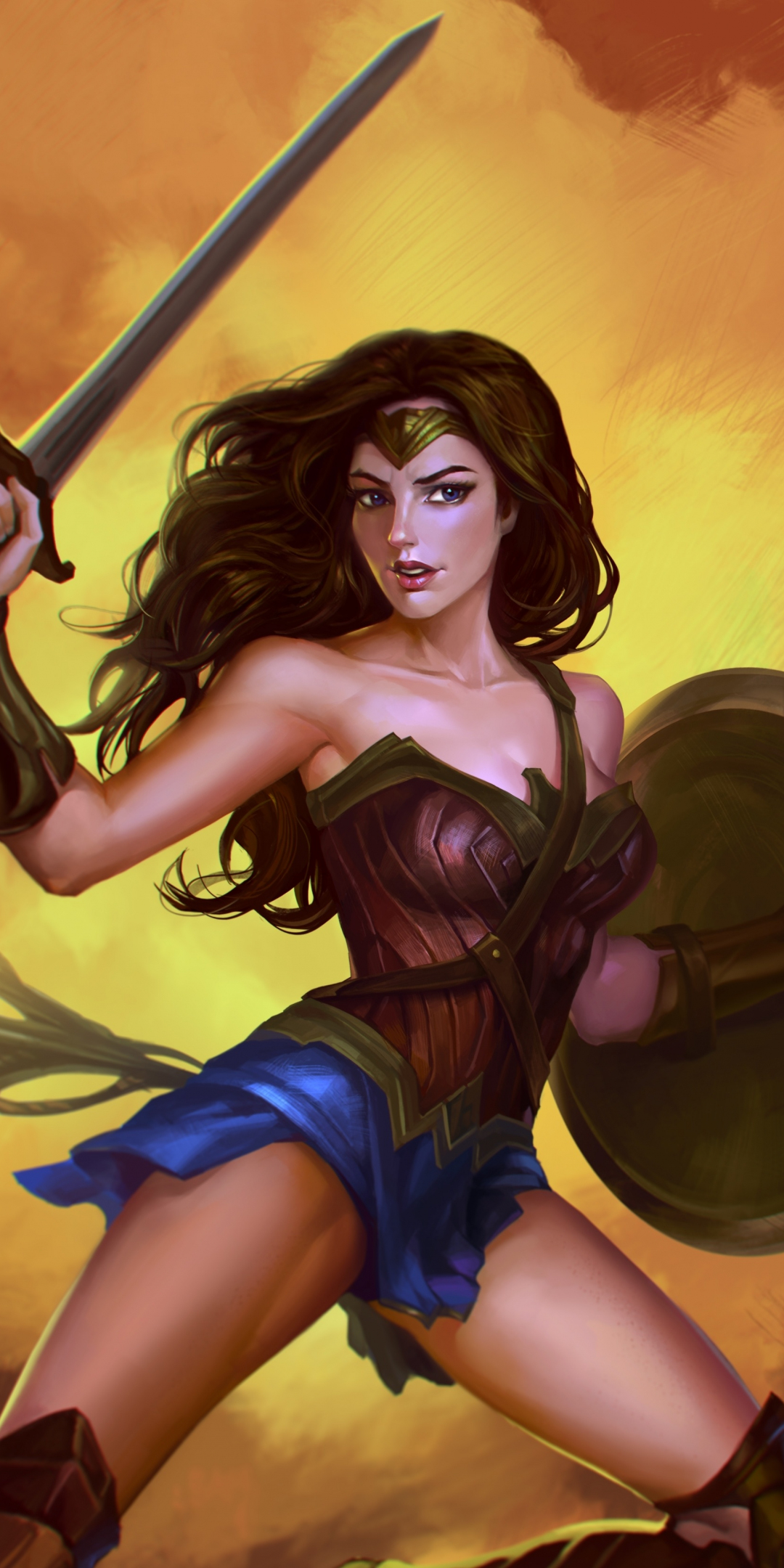 The wonder woman, superhero, art, 1080x2160 wallpaper