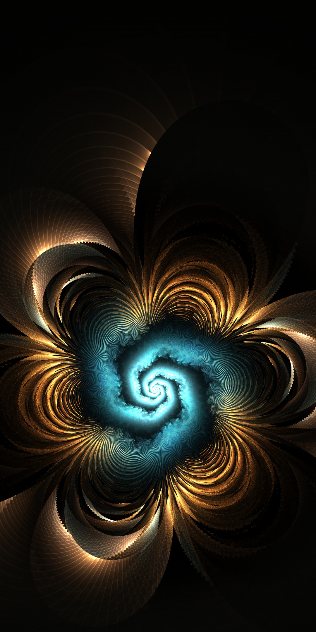 Abstraction, fractal, spiral, blue glow, 1080x2160 wallpaper
