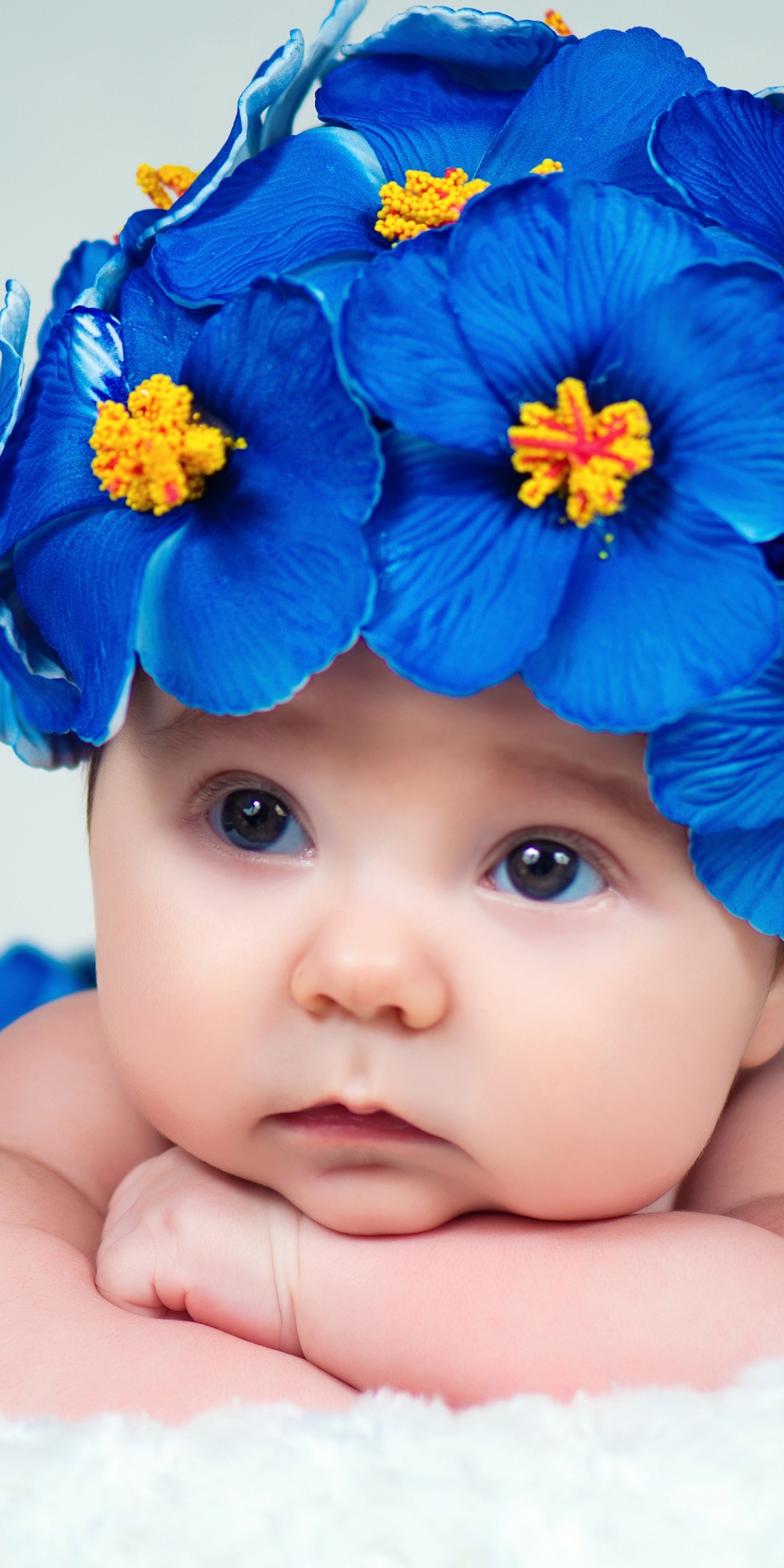 Cute baby, calm, flowers crown, 1080x2160 wallpaper