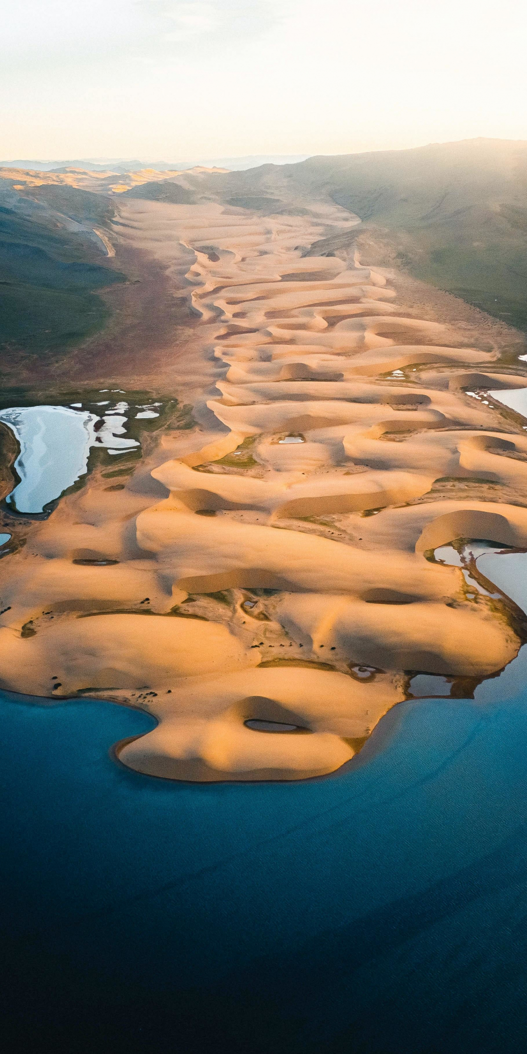 Desert, coast, coastal sand, aerial shot, 1080x2160 wallpaper