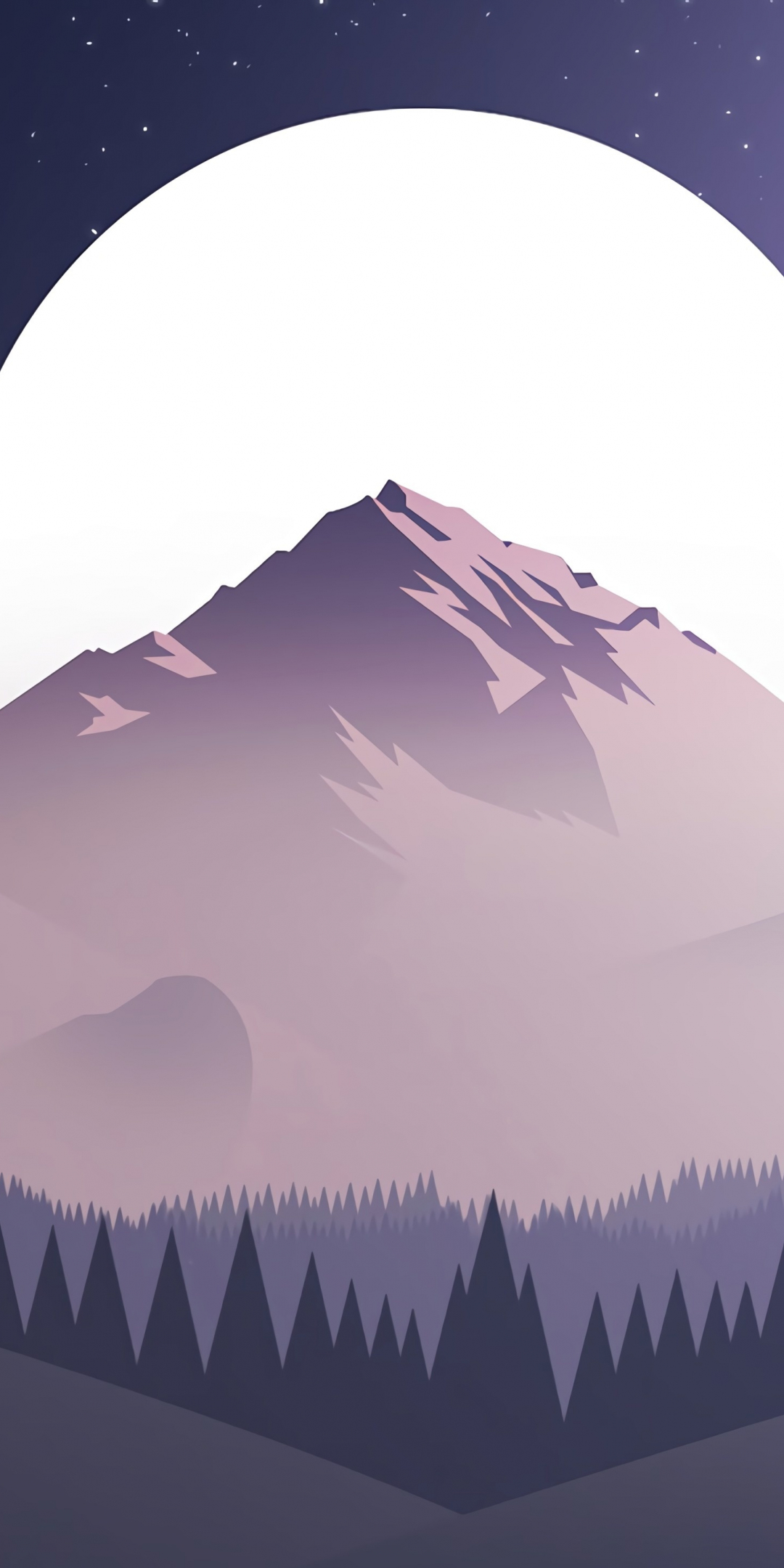 Digital art, mountains, moon, forest, 1080x2160 wallpaper