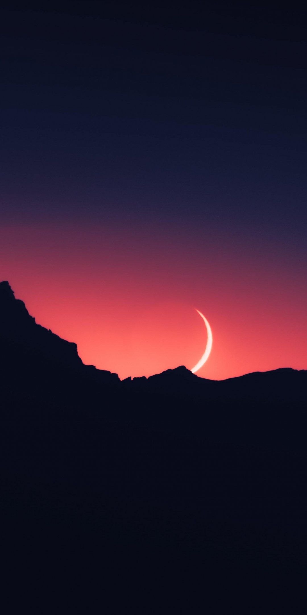 Silhouette, night, mountain range, moon, 1080x2160 wallpaper